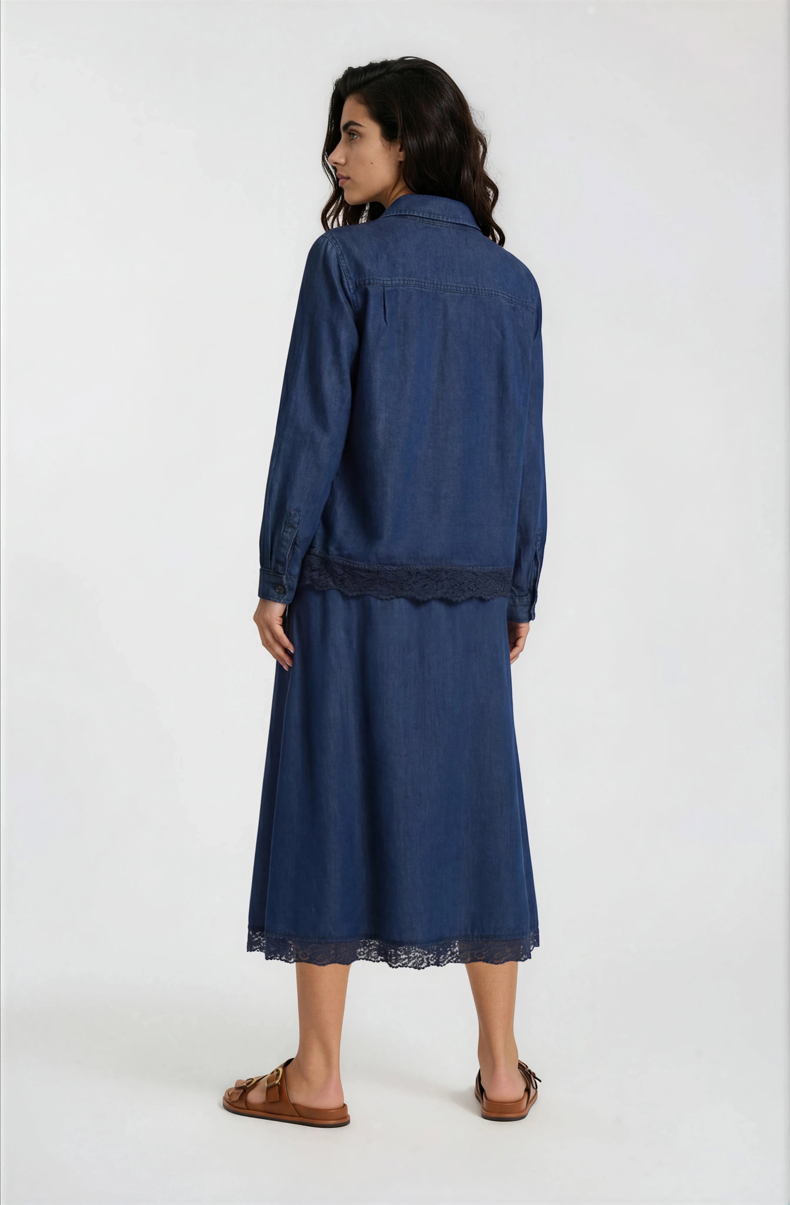 SHIRT WITH CHEST POCKET LACE AT HEM, DARK DENIM #2