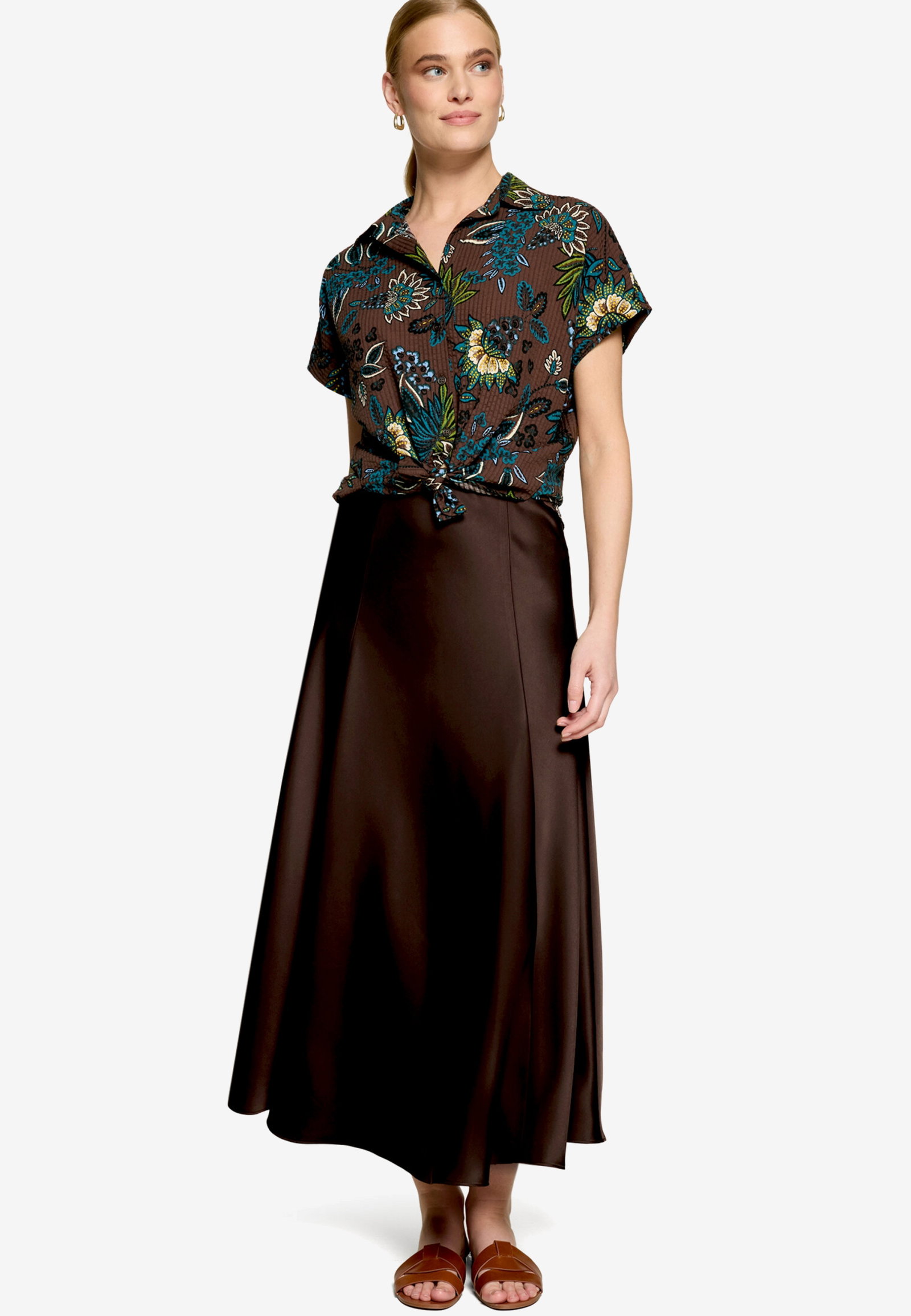 Bluse Kurz ohne Arm, Brown/Petrol #4