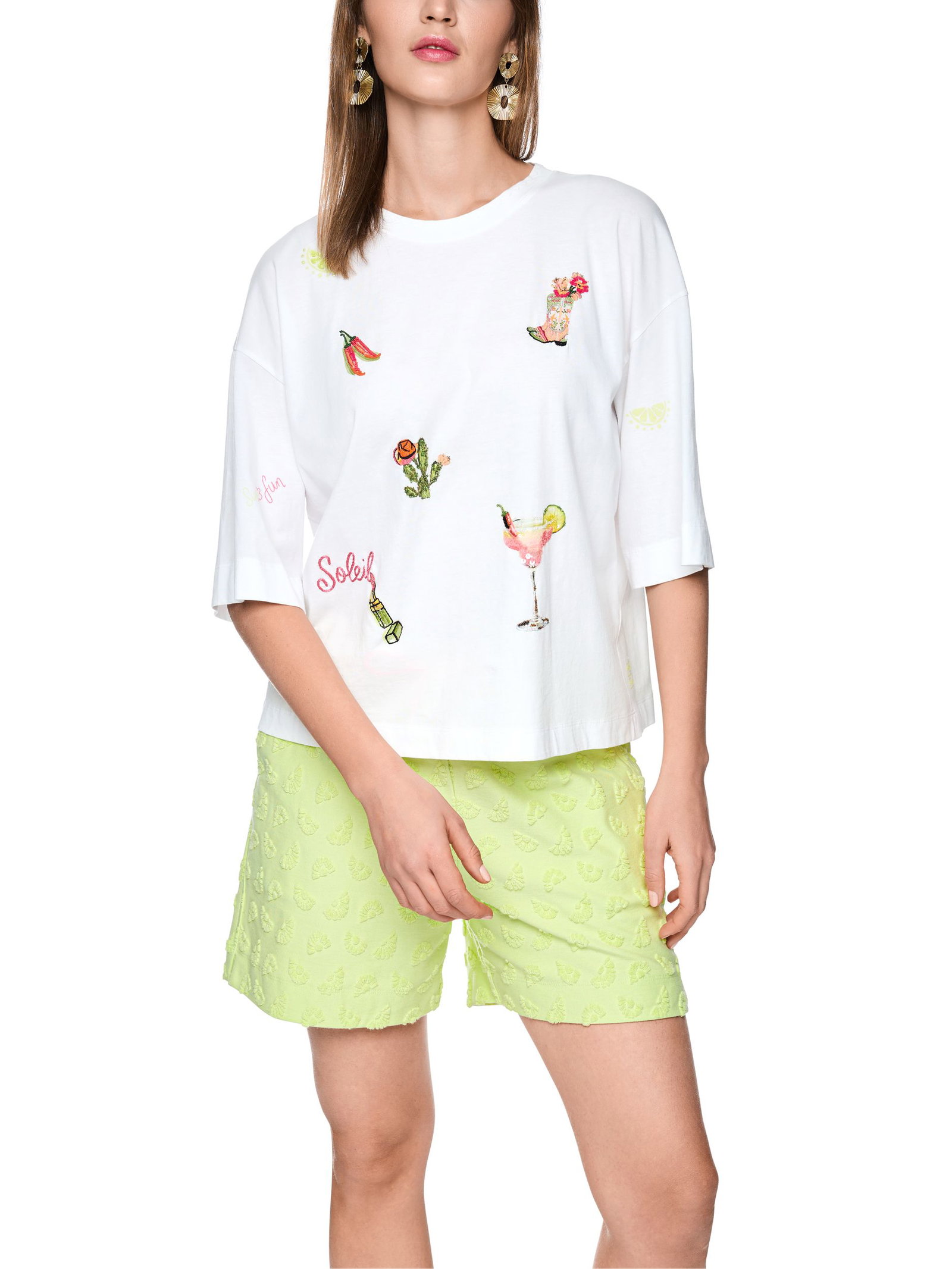 Marc Cain Sports |  Shirt mit 3/4-Ärmeln und Patches | 38 | white