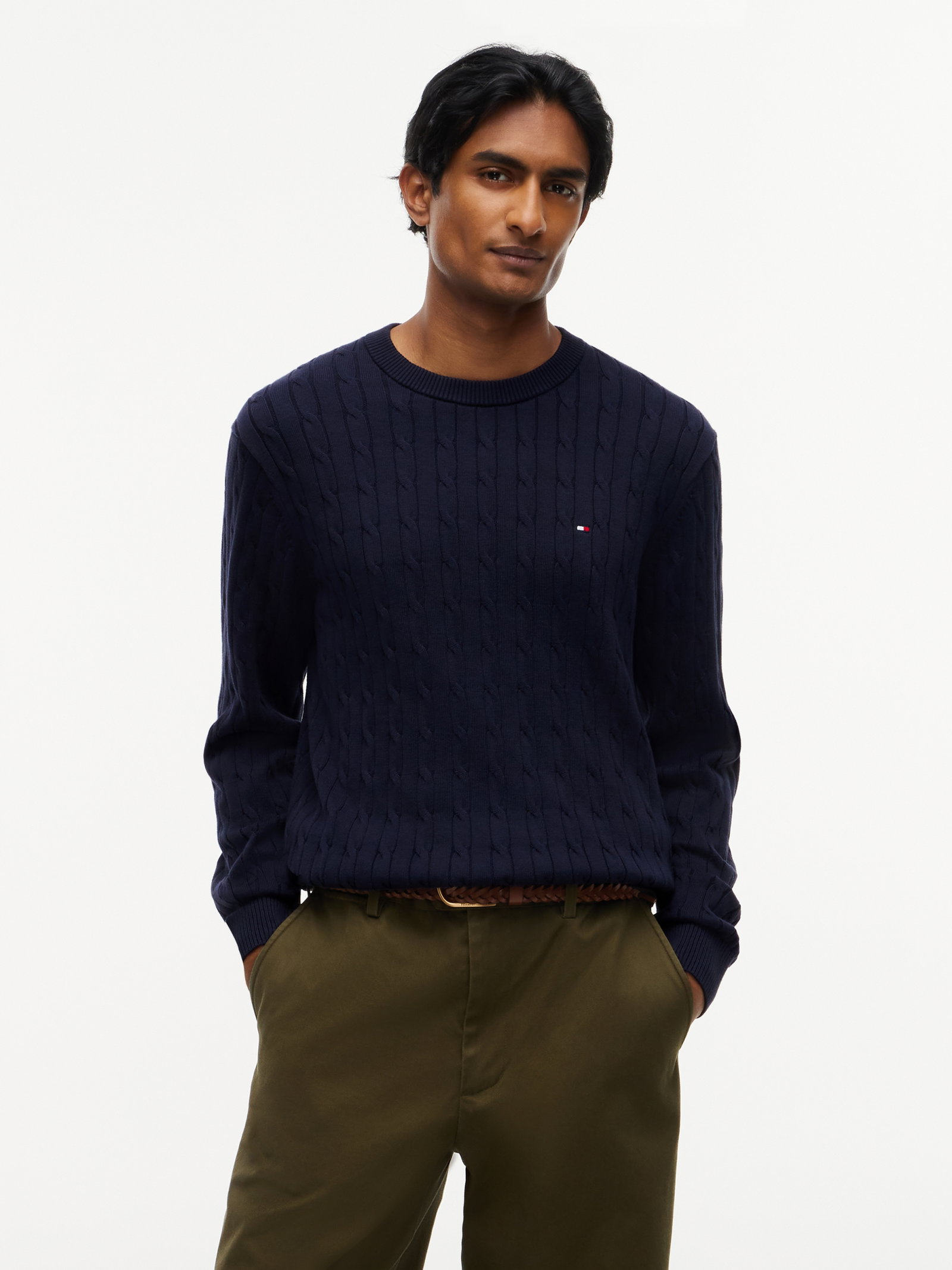 CLASSIC COTTON CABLE CREW NECK, BLUE #2