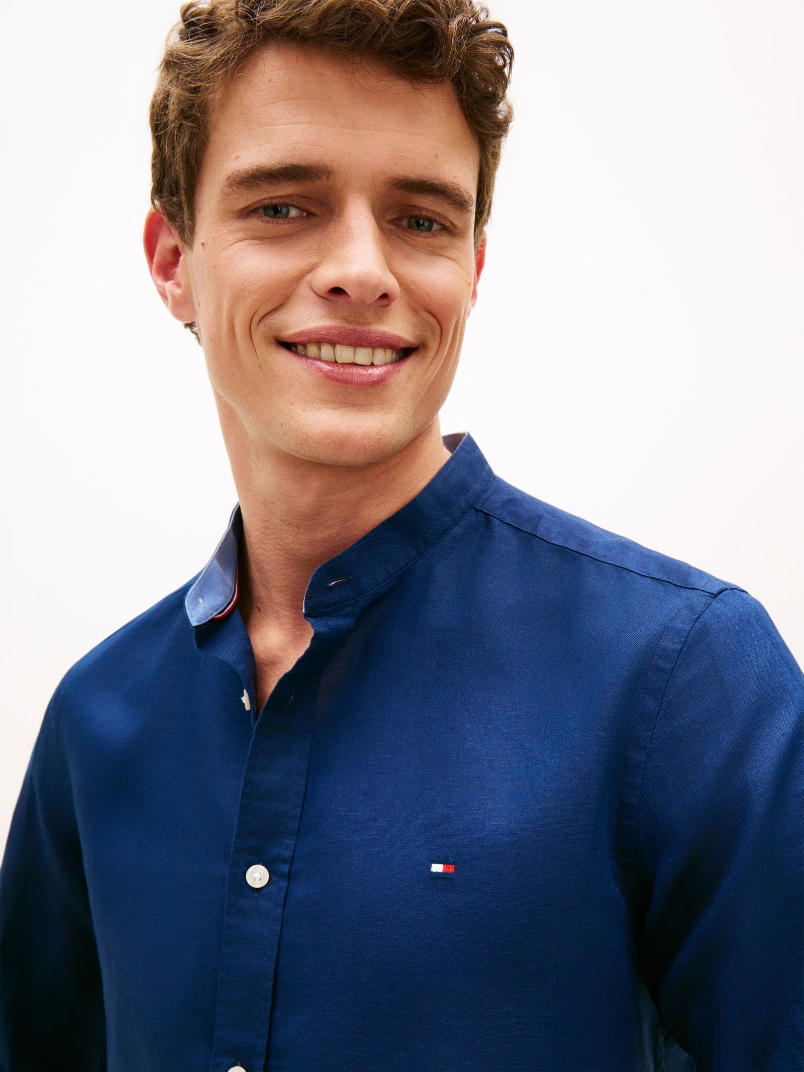 |  LI BLEND STAND COLLAR SHIRT, BLUE | L | carbon navy