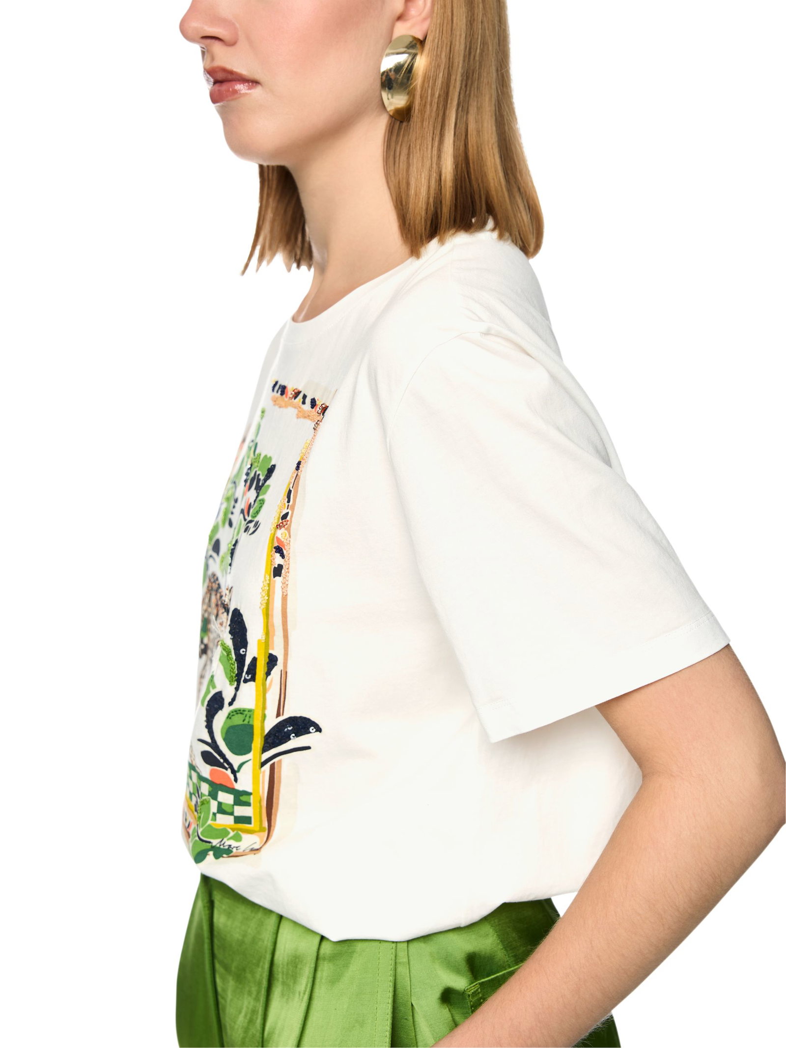 Marc Cain Collections |  Baumwoll-Shirt mit Leo-Motiv | 38 | off-white