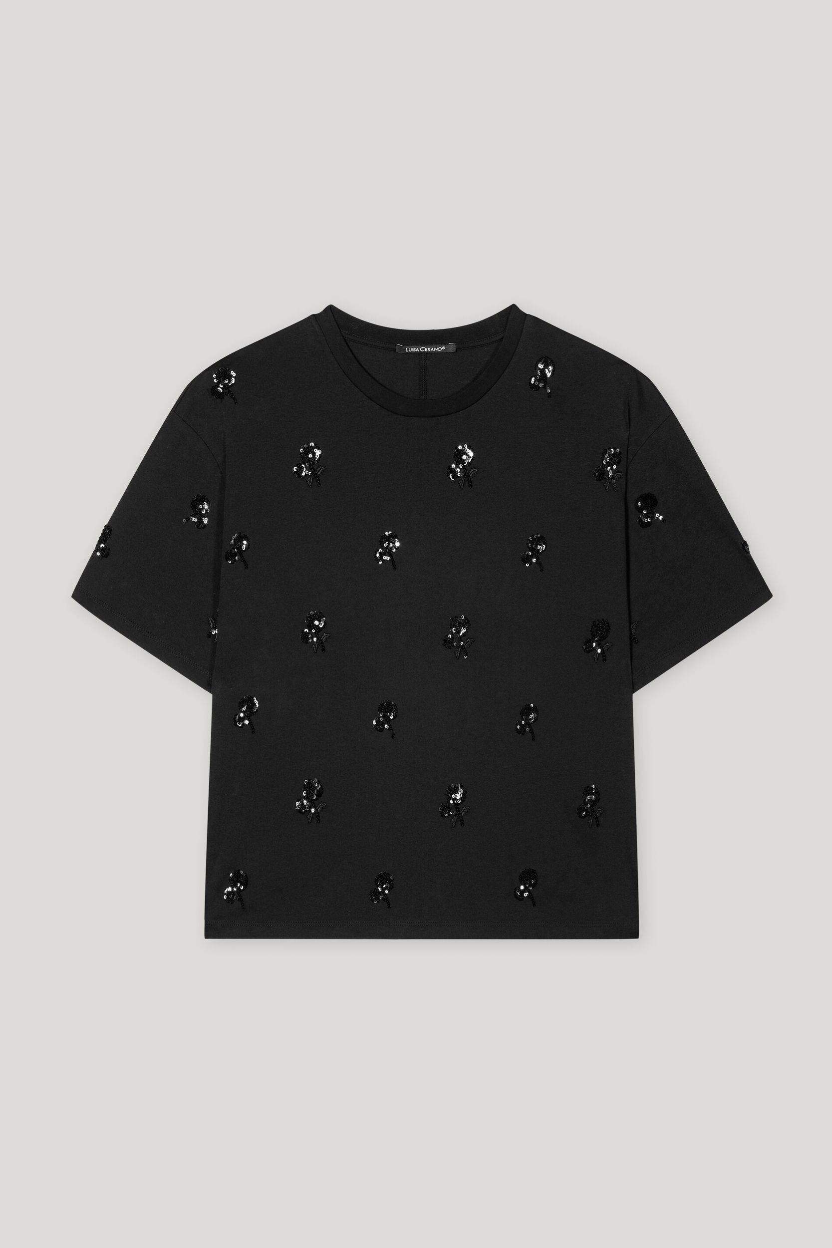 Luisa Cerano |  Shirt mit Pailletten-Stickerei, deep black | 36 | black