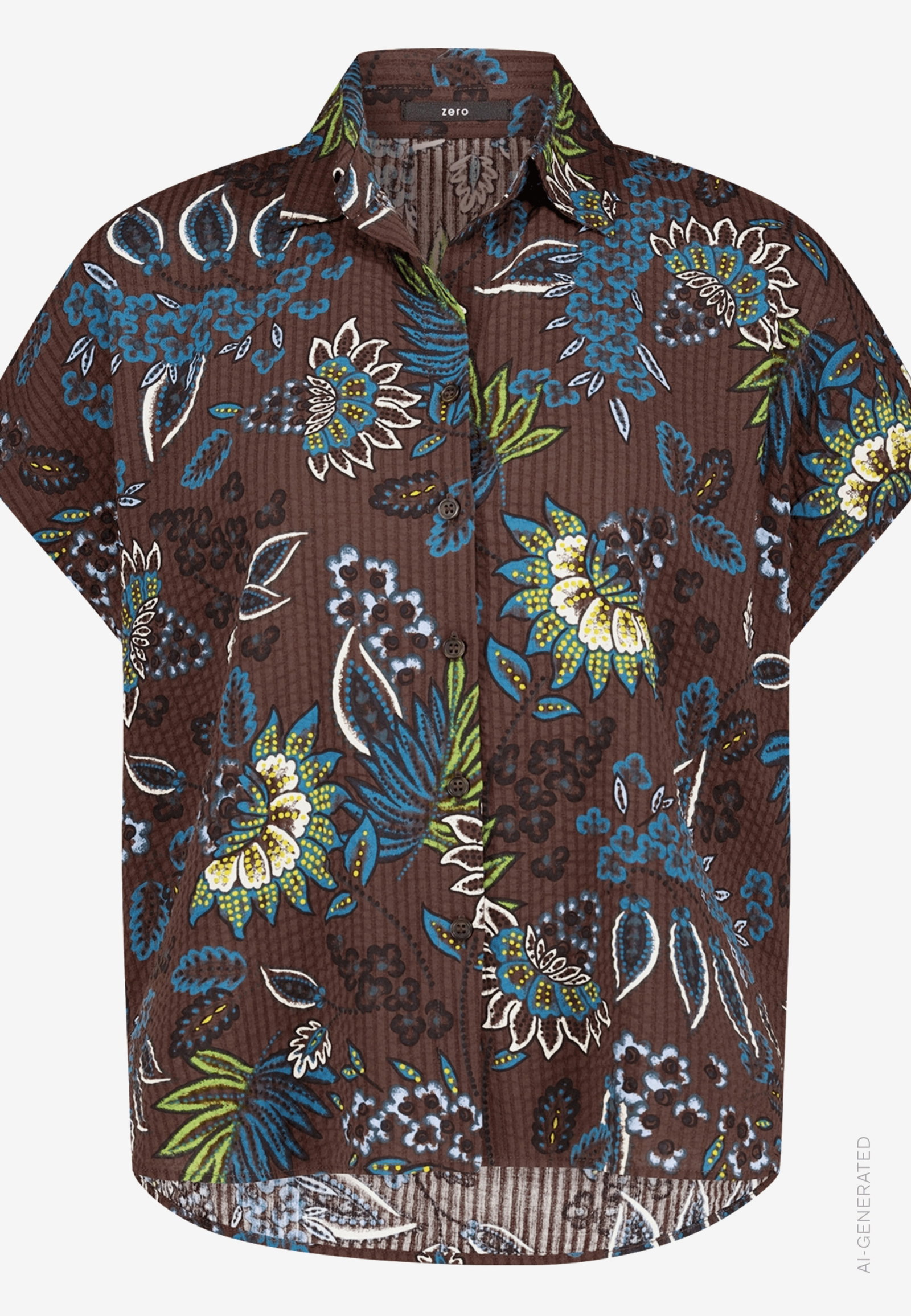 Bluse Kurz ohne Arm, Brown/Petrol #1