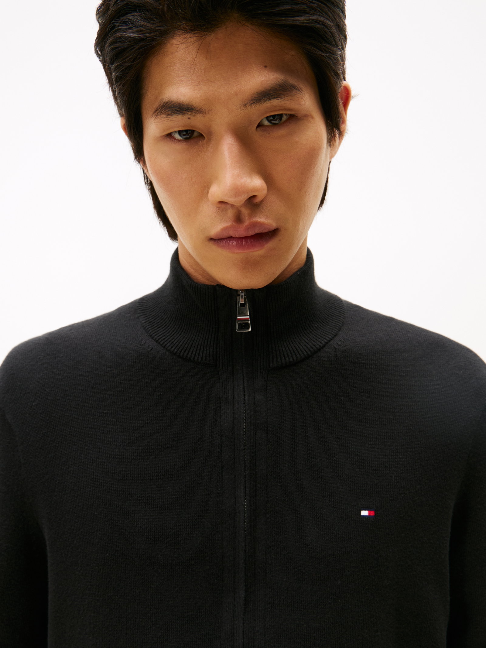 PIMA ORG CTN CASHMERE ZIP THRU, BLACK #1