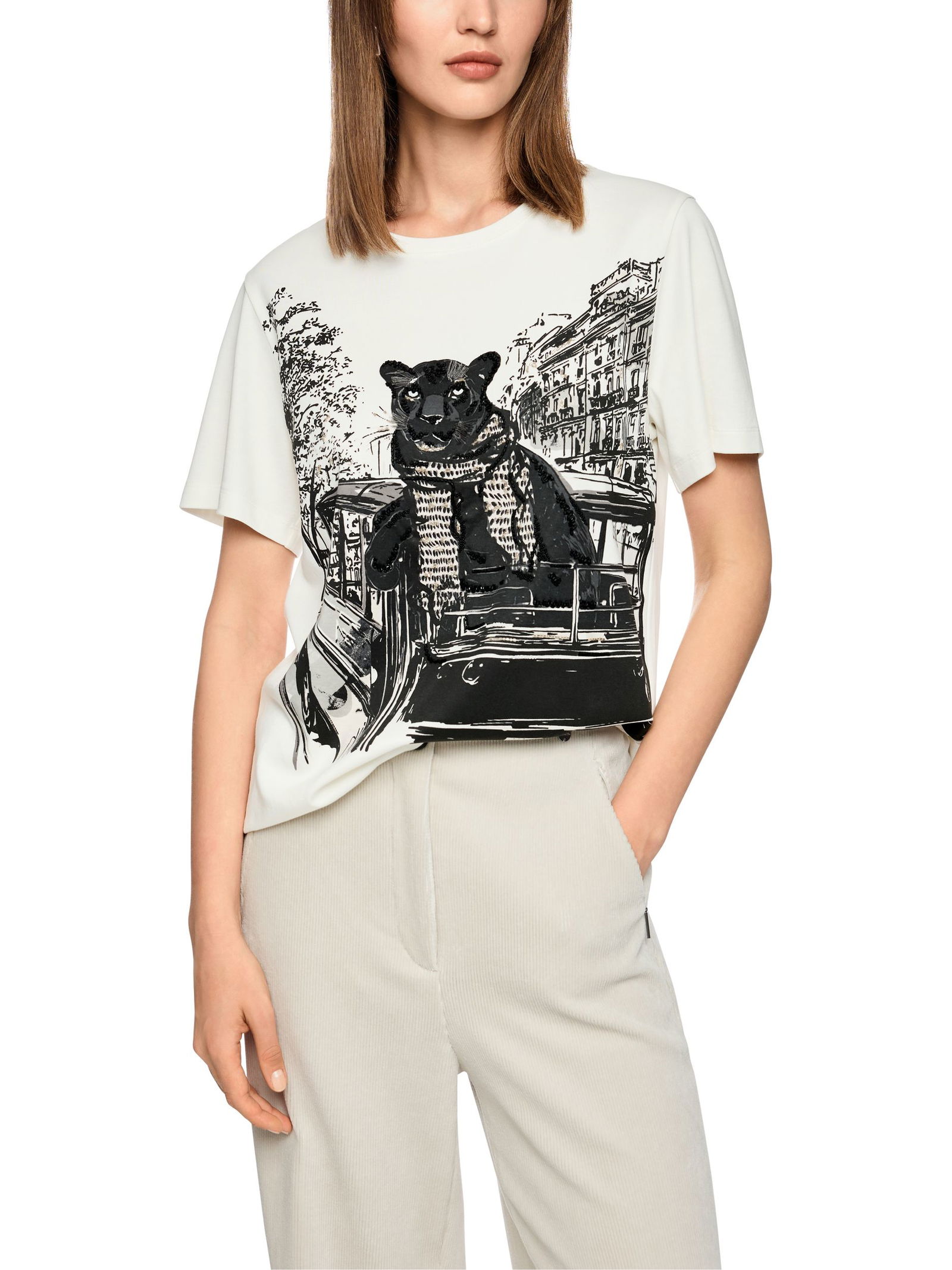 Marc Cain Collections | T-Shirt mit Panther-Print | 38 | off-white