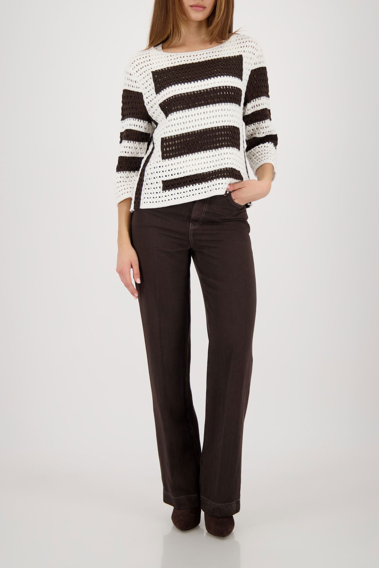 Monari |  Monari Pullover  | 44 | off-white gemustert