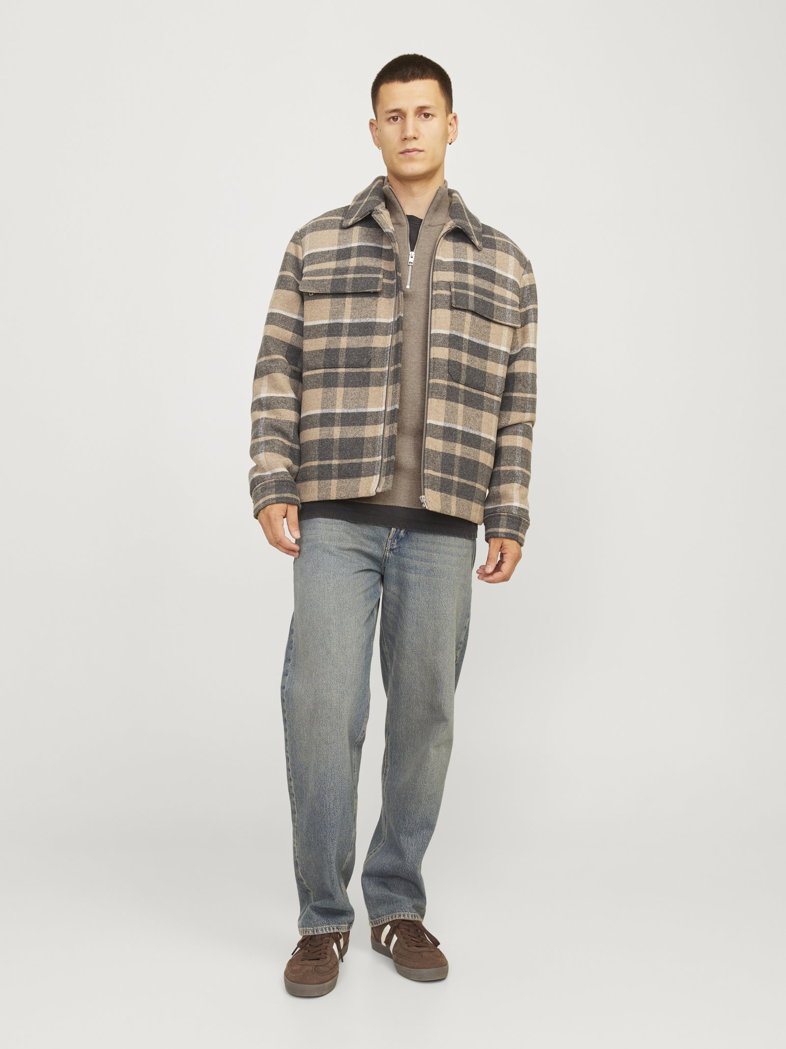 JPRBLAMILANO STITCH KNIT HALF ZIP S, Greige/Melange #5