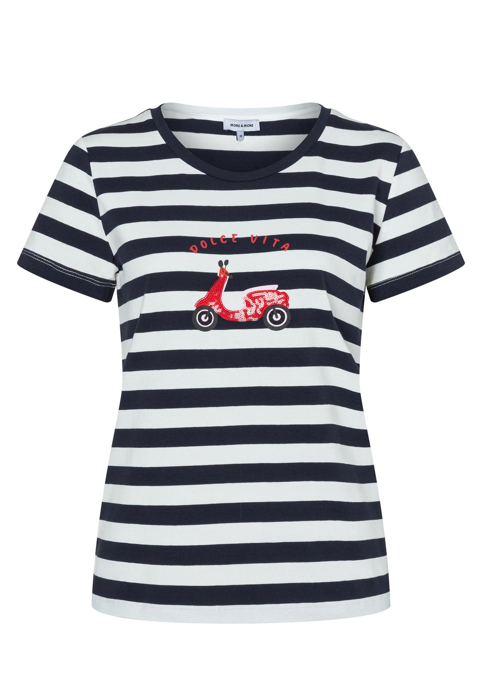 |  T-Shirt with Placement Print, marine offwhite regular stripe jers | 34 | mehrfarbig