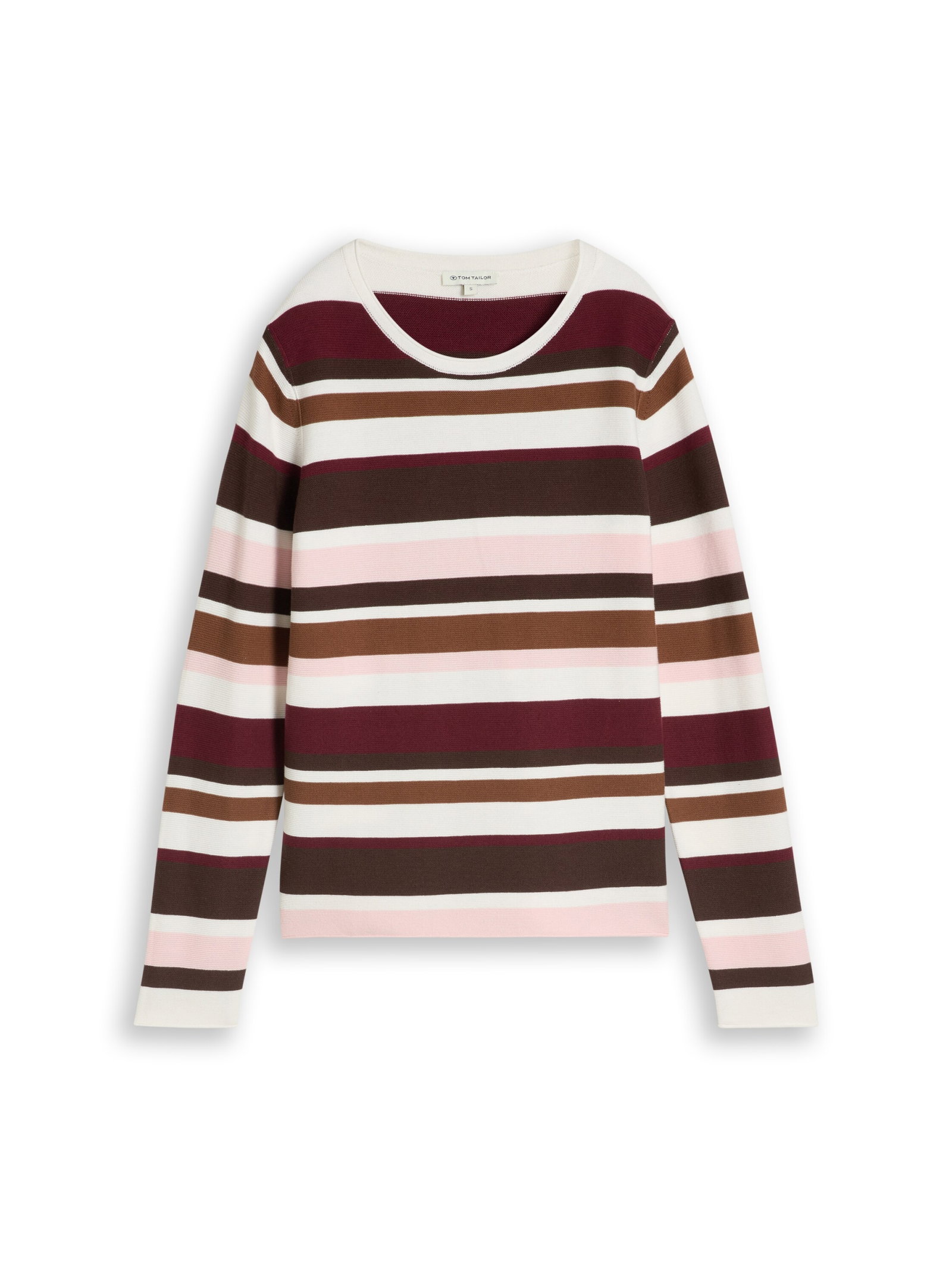 knit structure crewneck, camel brown red stripe #1