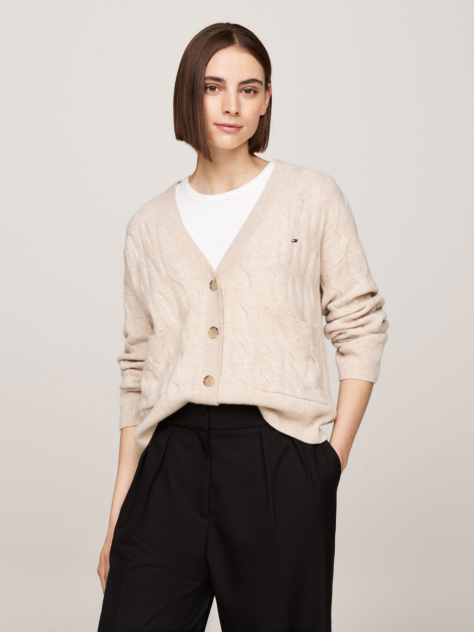 Tommy Hilfiger Soft Strickjacke Cardigan classic beige heather S NEW 805910