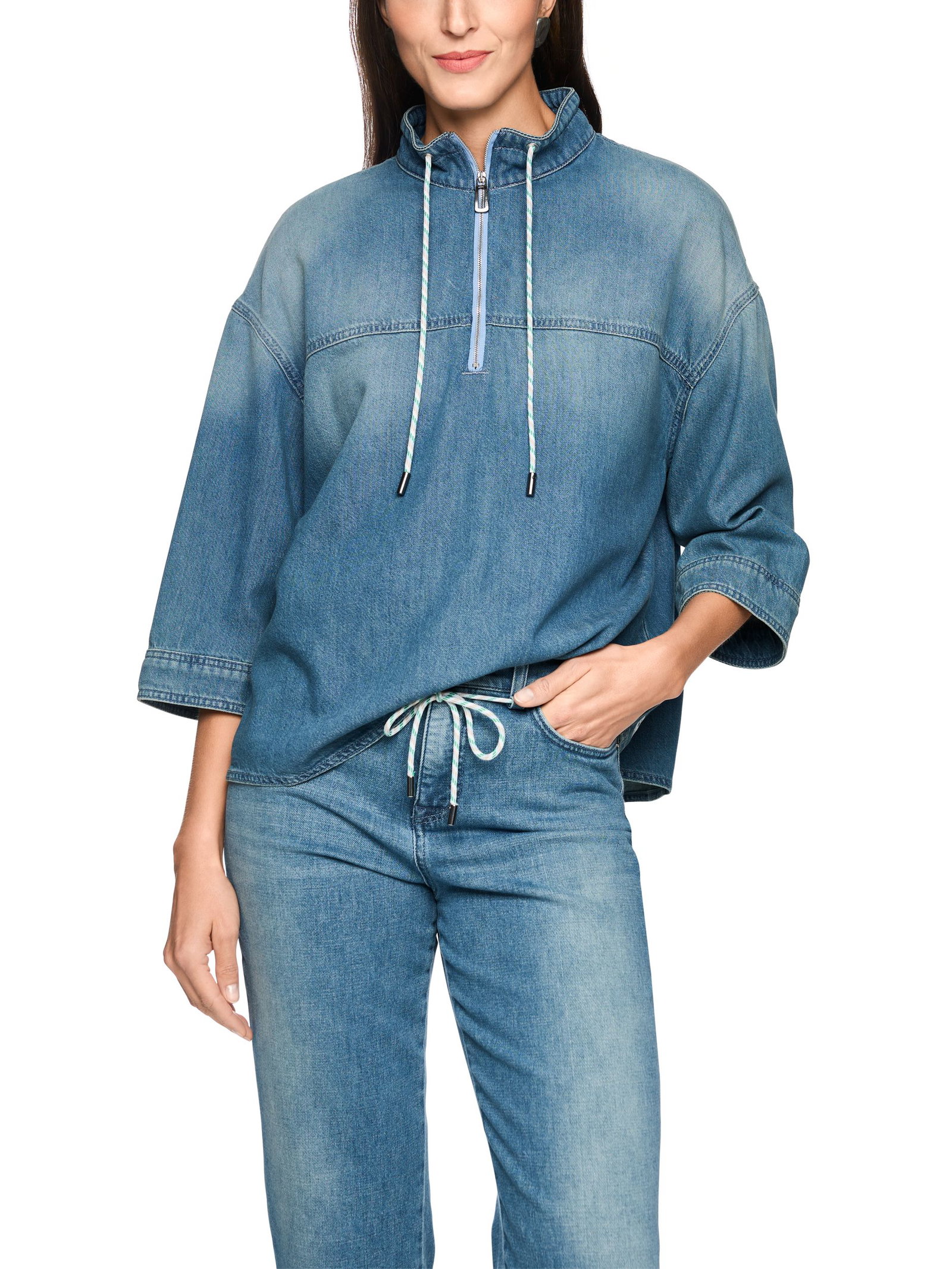 be4a30fe62930a4a44e399a5de95b6ba Marc Cain Sports | Sportive Jeansbluse mit Stehkragen | 36 | blue denim