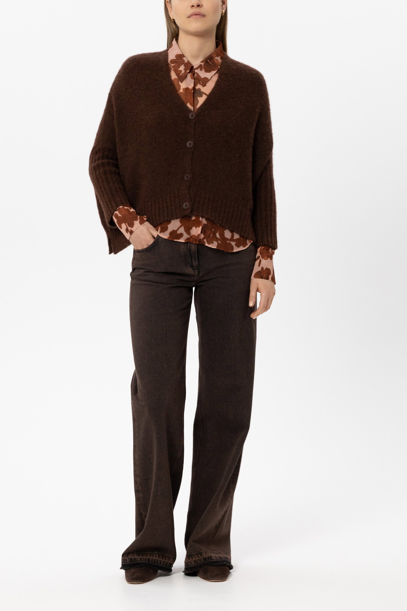 Luisa Cerano Cape-Cardigan Strickjacke aus Alpaka-Mix marone #2