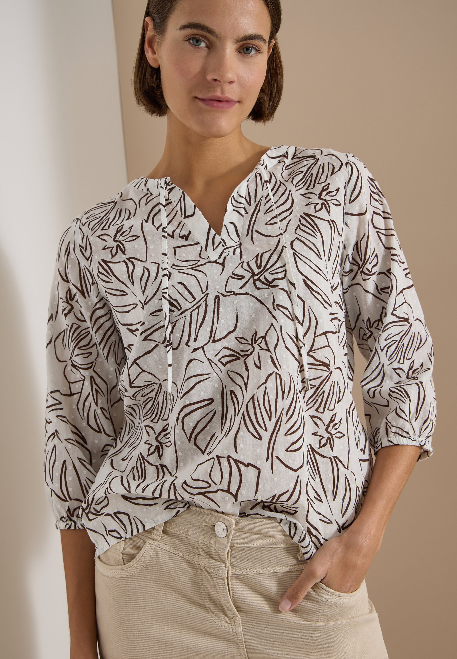 TOS Print Tunic Blouse, light alabaster white #6
