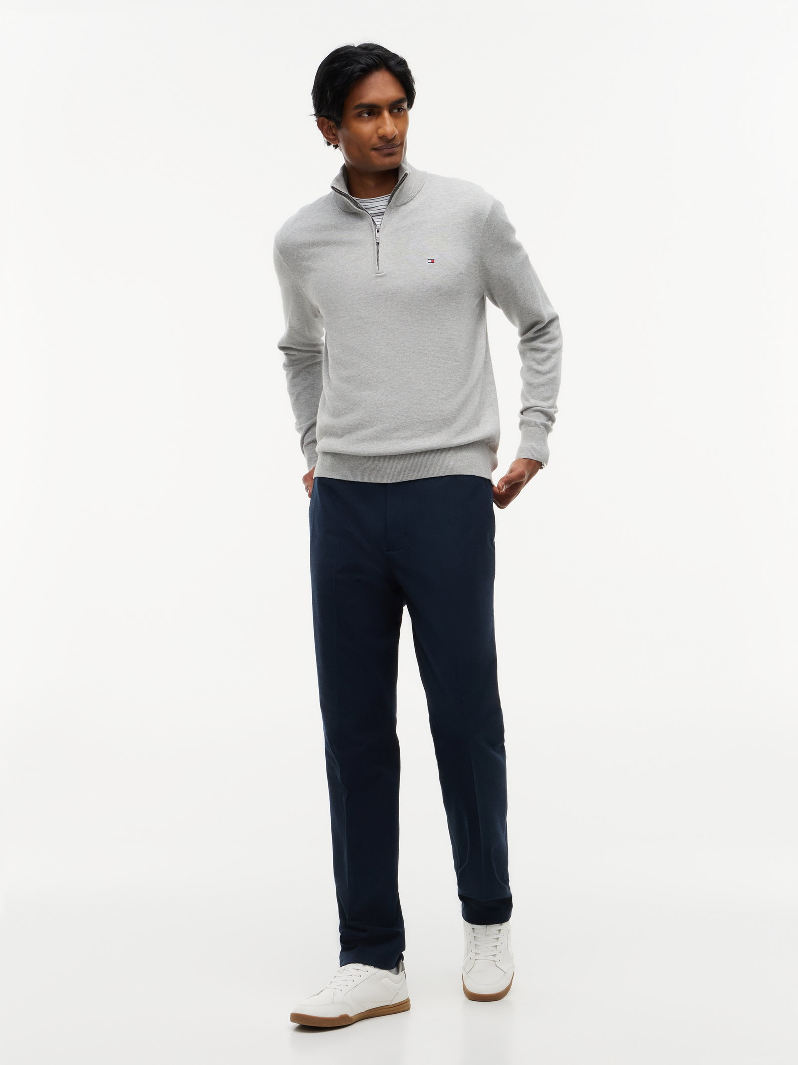 PIMA ORG CTN CASHMERE ZIP MOCK, GREY #5