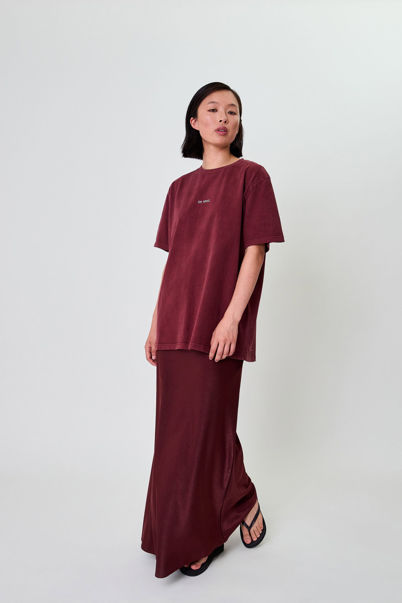 Oh April Jaelynn Satin Skirt Cherrywood #1