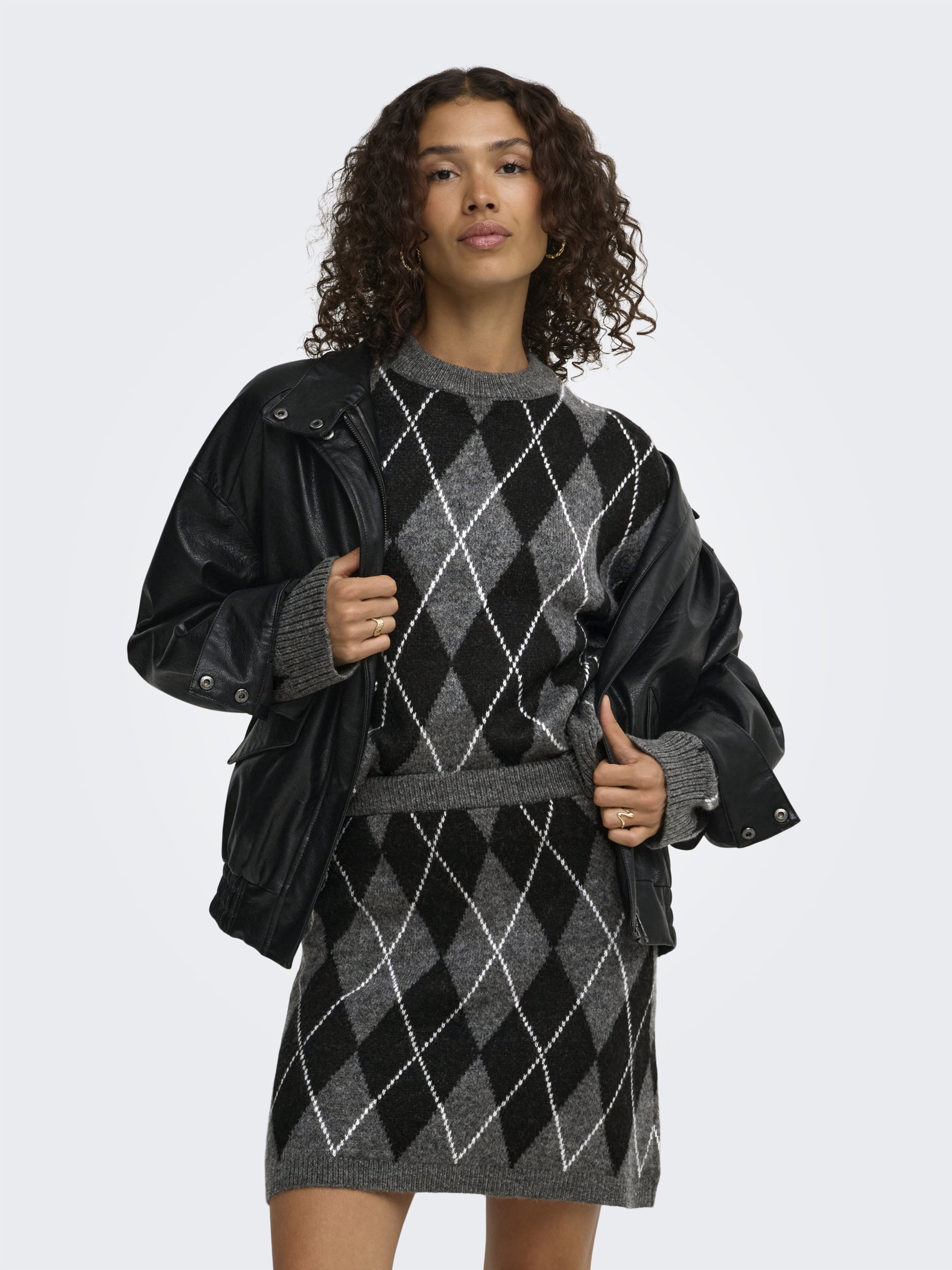 JDYBIANKA L/S ARGYLE PULLOVER KNT N, Dark Grey Melange/Argyle #4