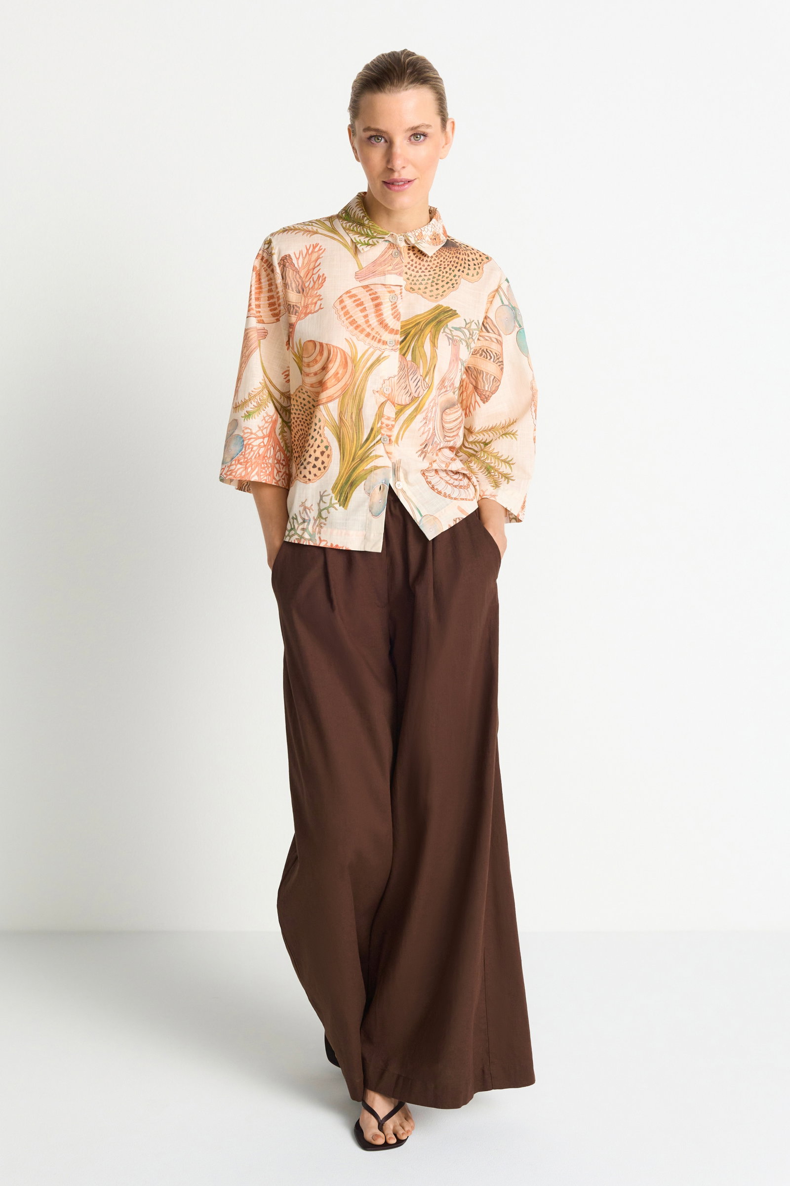 Printed Short Sleeves Blouse, soft papaya #2