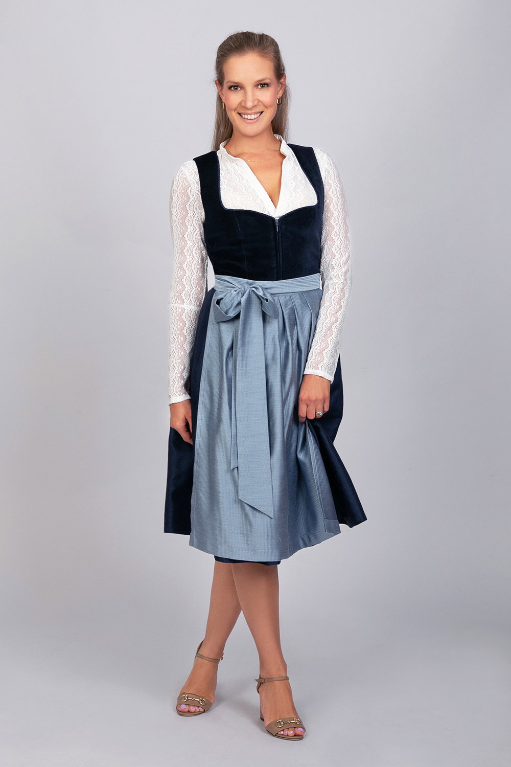 Edelnice Dirndl Mididirndl Luna aus nachtblauen Samt #3
