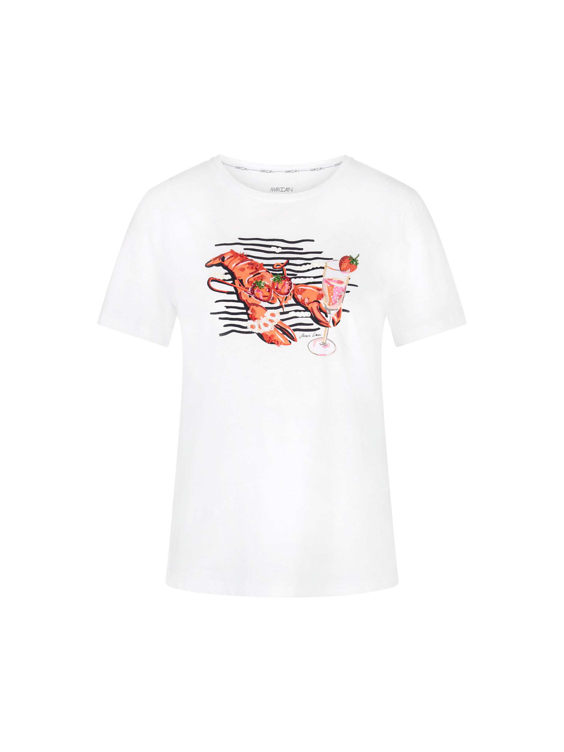 Marc Cain Additions |  Baumwoll-T-Shirt mit Lobster-Print | 44 | white