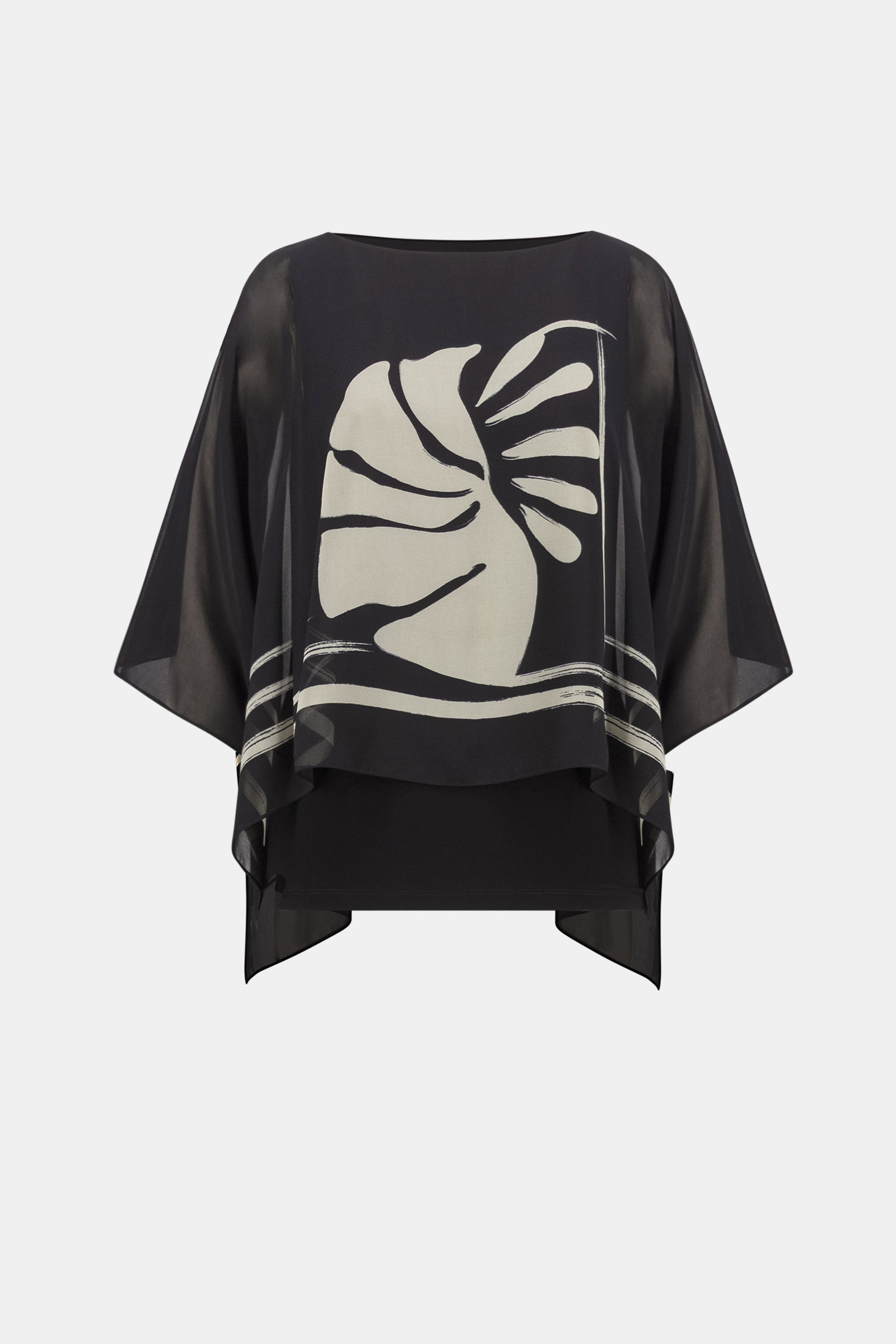 Joseph Ribkoff Poncho-Top mit tropischem Print in Schwarz-Beige #5
