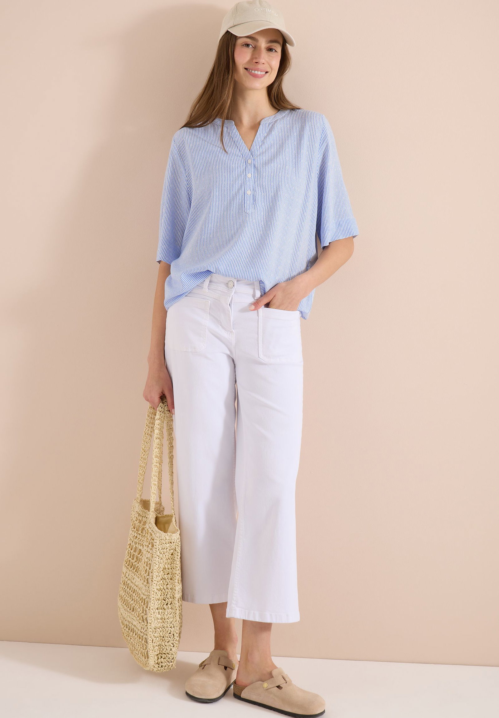 |  TOS Printed Stripe Blouse, blouse blue | L | blouse blue