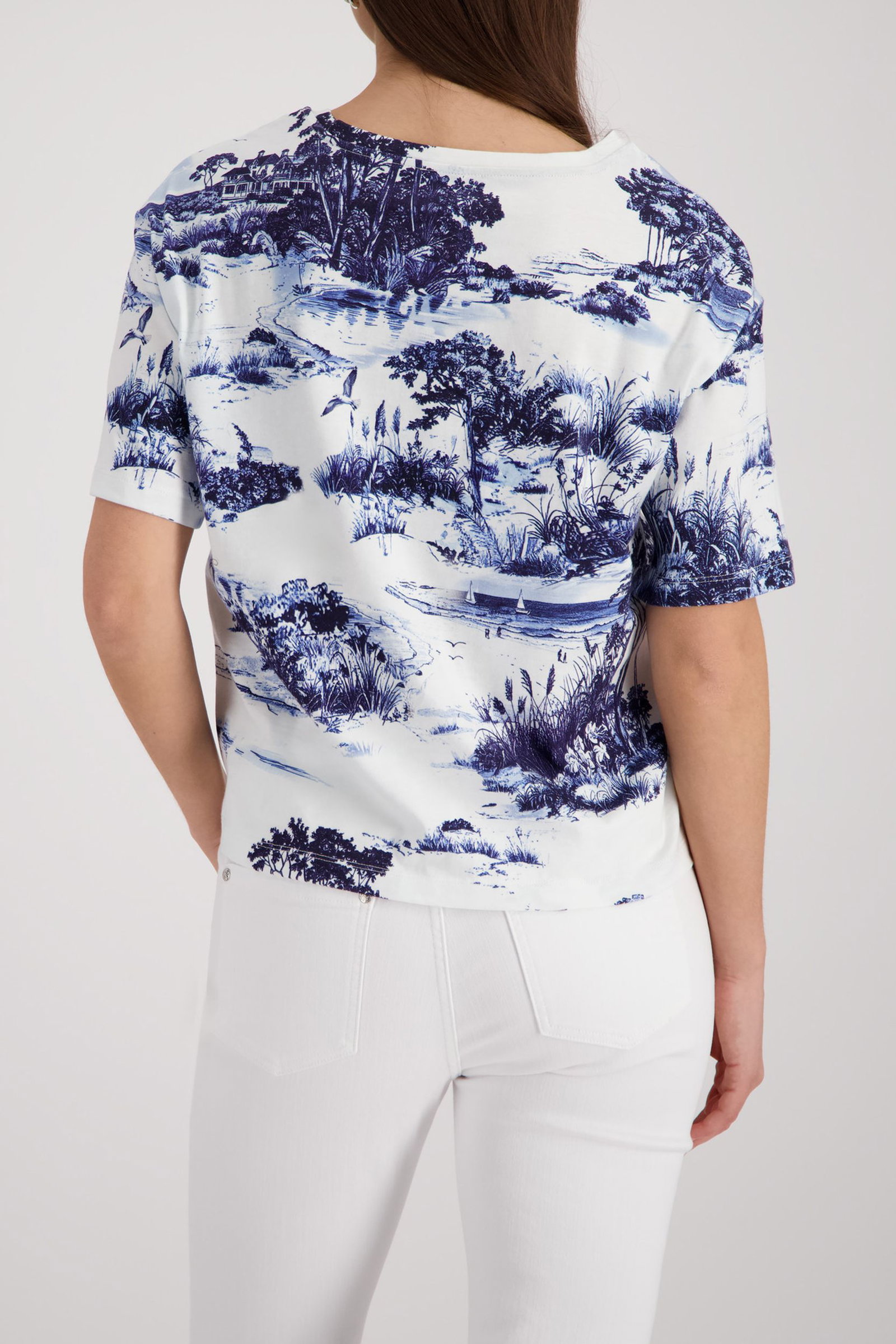 Monari |  T-Shirt, marine gemustert | 36 | marine gemustert