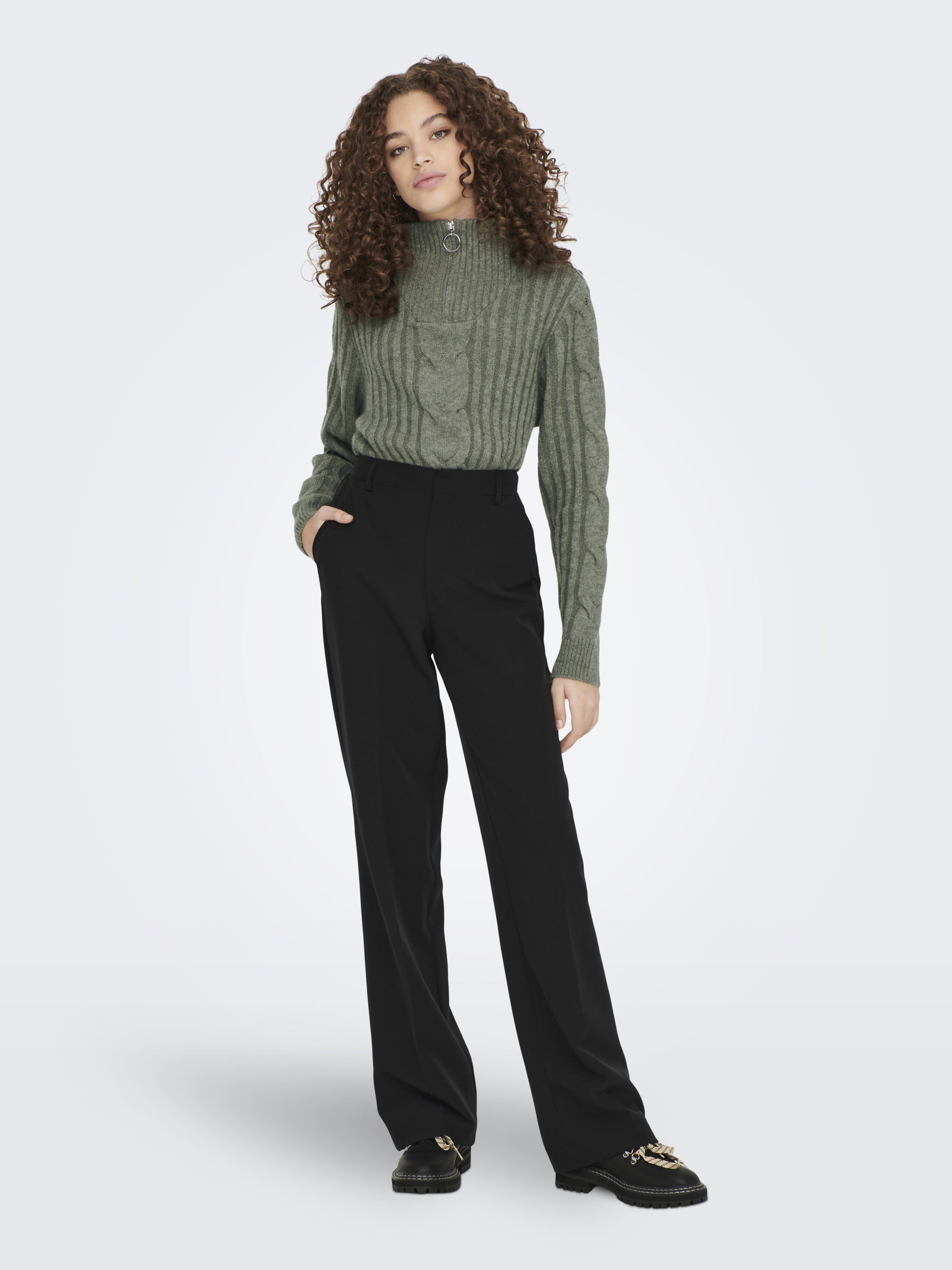 JDYANDREA L/S ZIP CABLE PULLOVE KNT, Kalamata/MELANGE #5