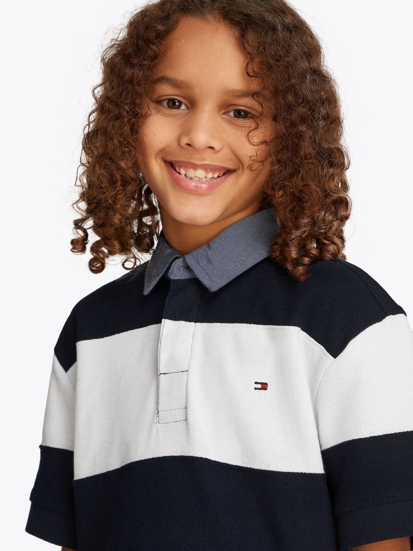 Tommy Hilfiger |  CHAMBRAY COLLAR STRIPE POLO SS | 152 | dark night navy