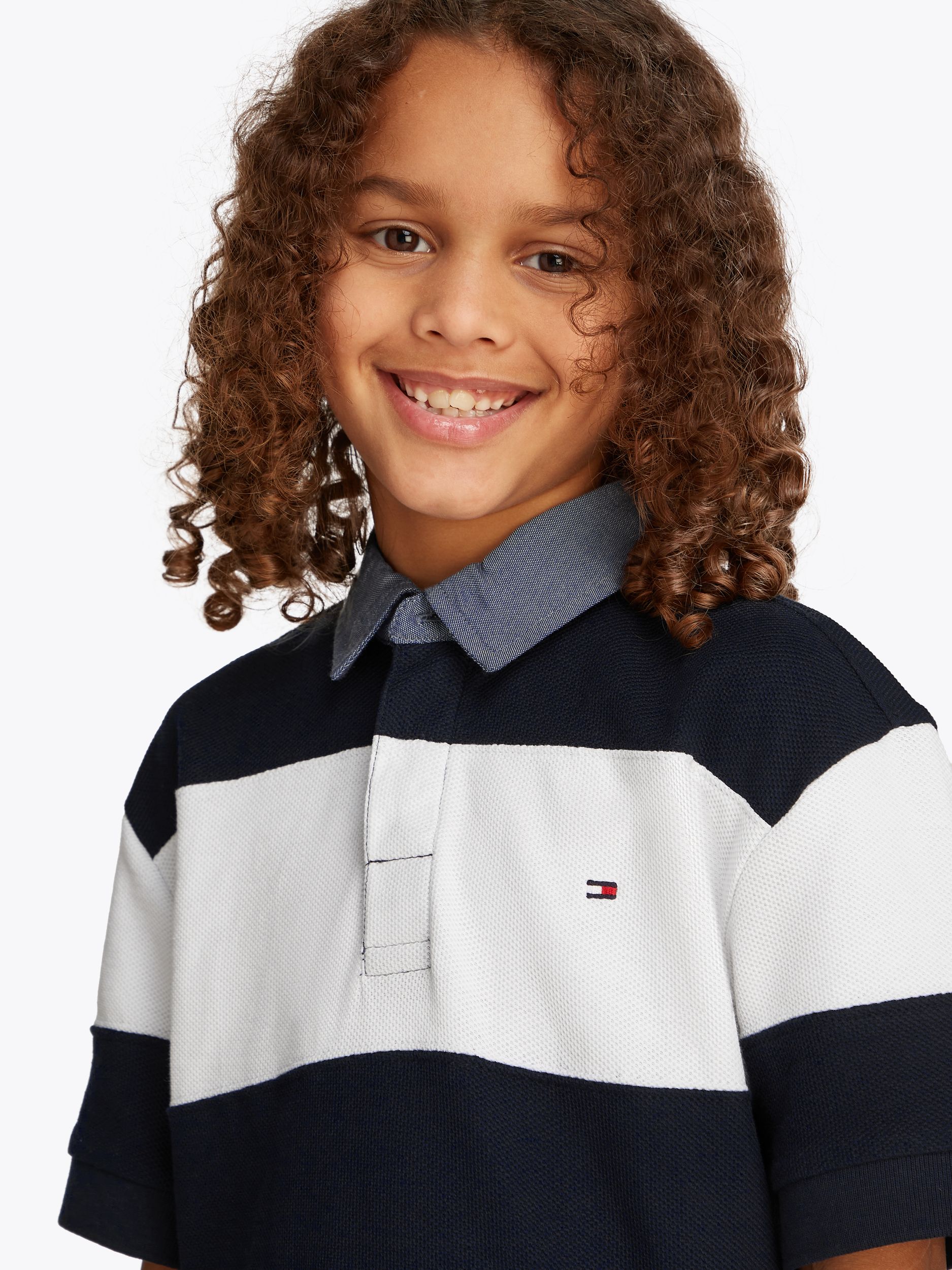 Tommy Hilfiger |  CHAMBRAY COLLAR STRIPE POLO SS | 152 | dark night navy