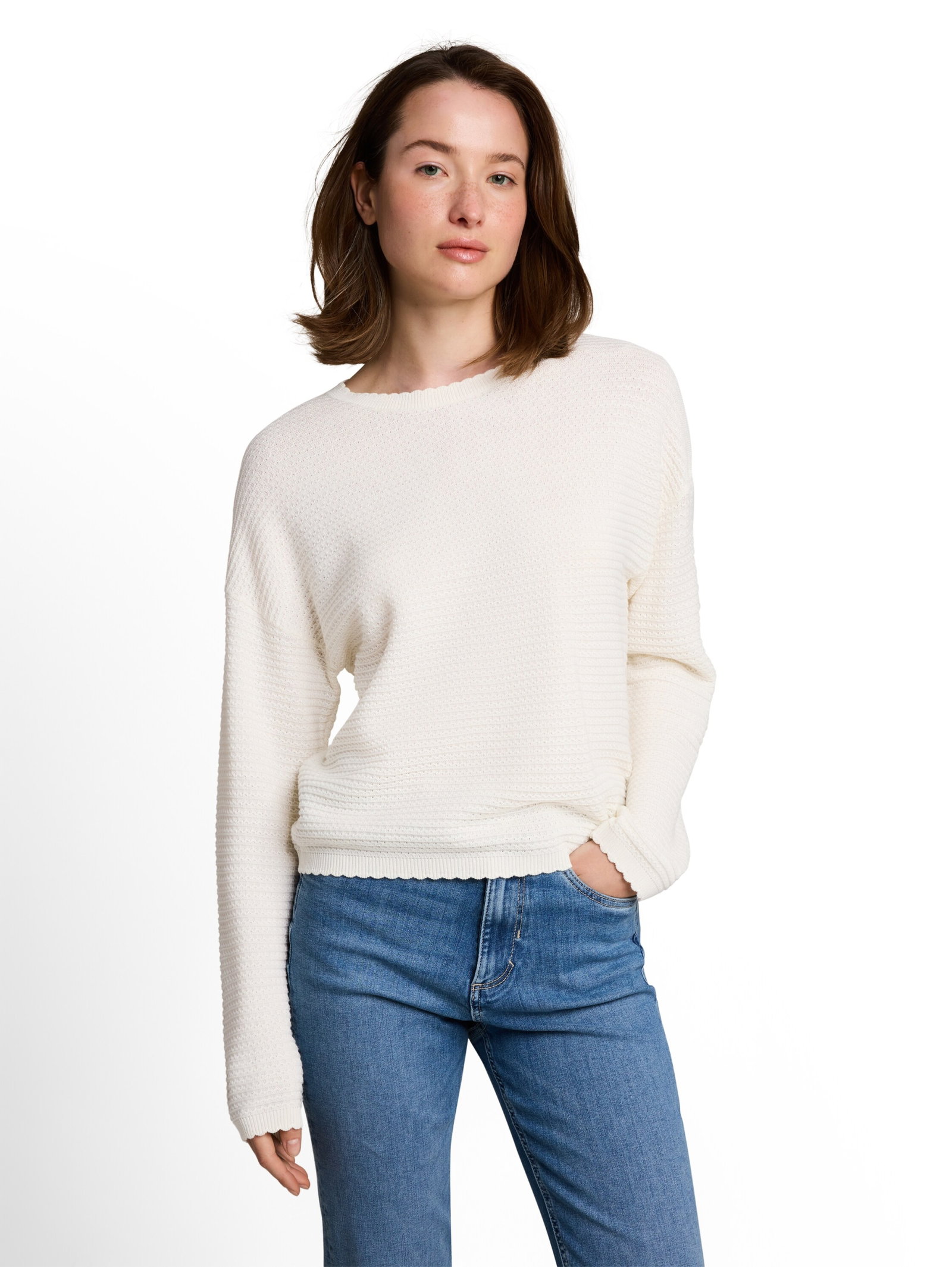 knit pullover with wavy edges, off white #5