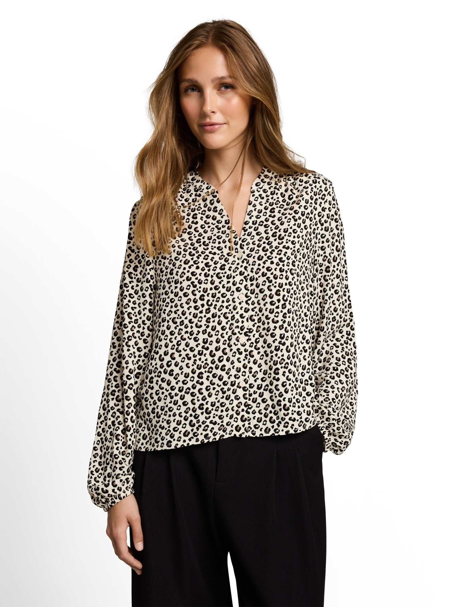 viscose blouse with gathering, beige brown leo print #5