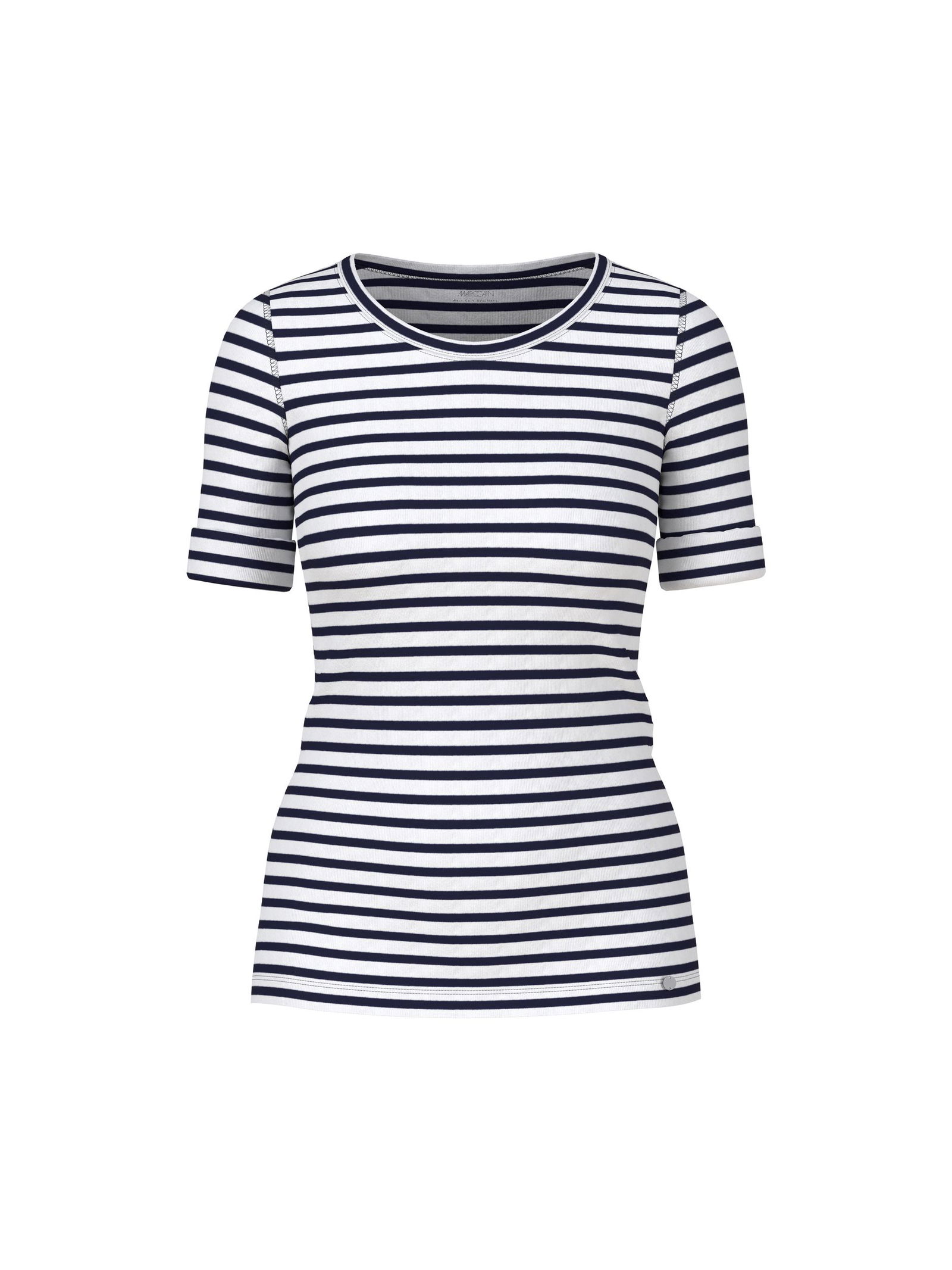 Marc Cain Additions |  Ringel-T-Shirt aus Baumwoll-Ripp | 38 | midnight blue