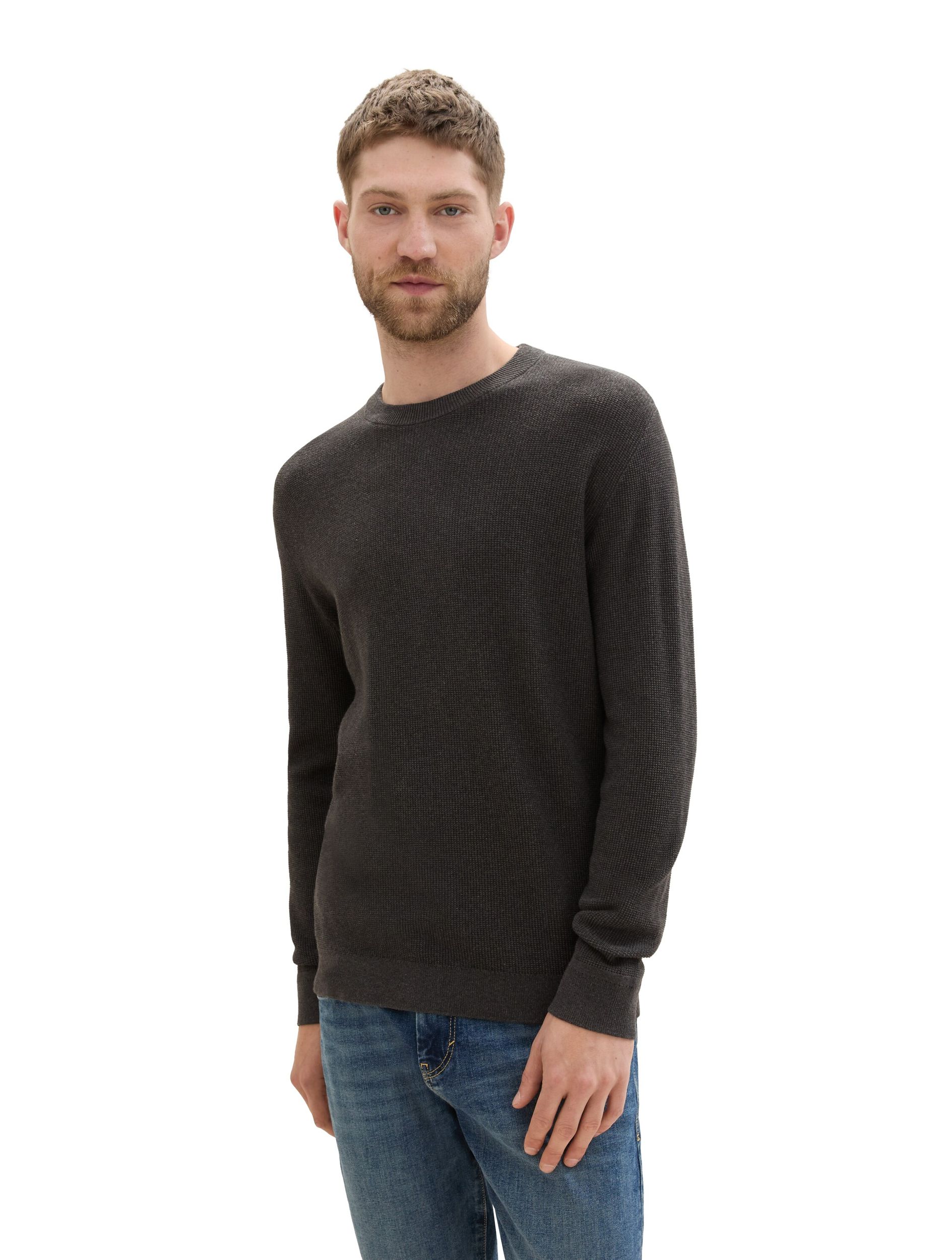  |  structured crewneck knit, Knitted Navy Melange | XXXL | black grey melange