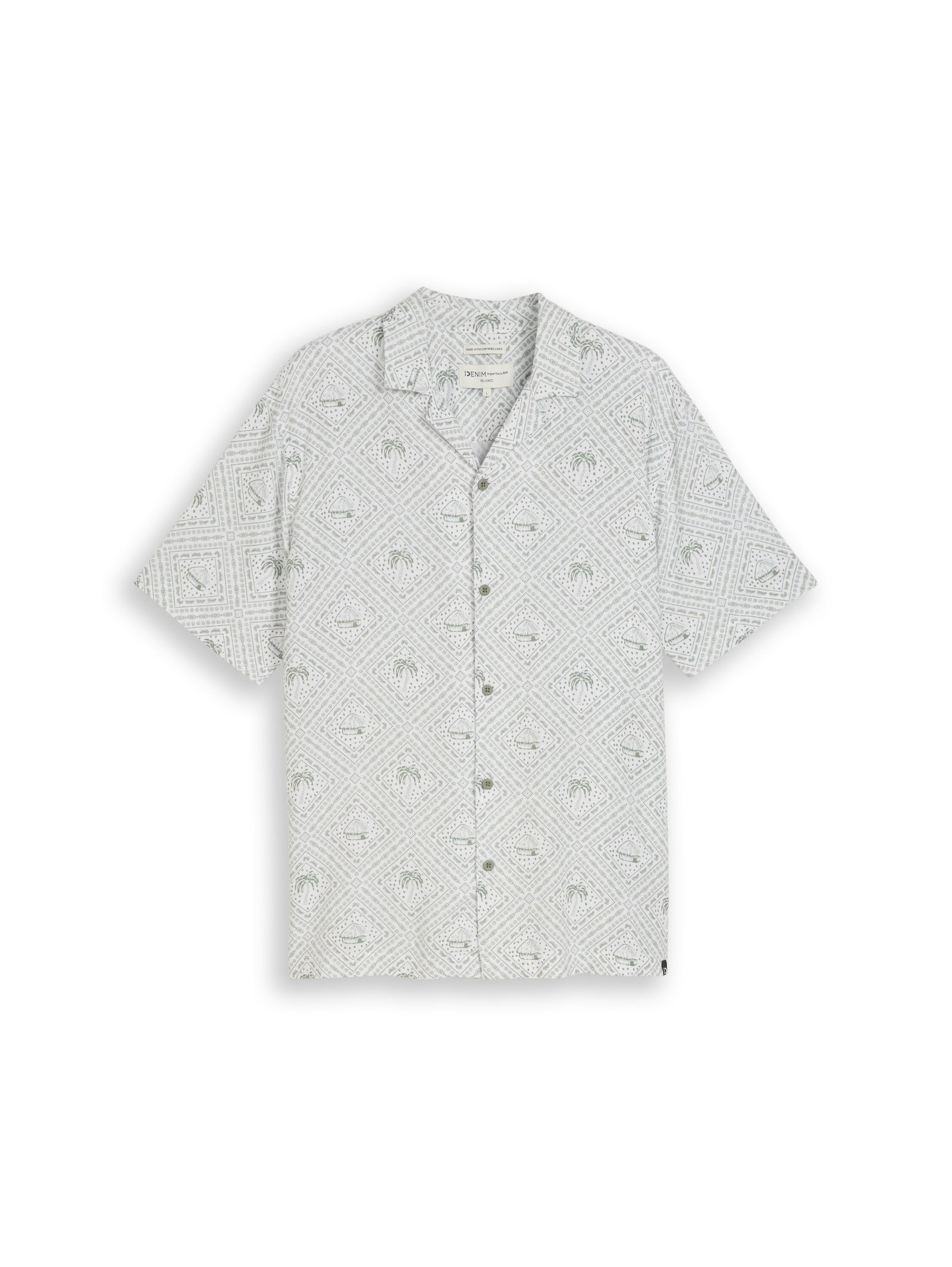 relaxed printed viscose linen, green white tropical print #1