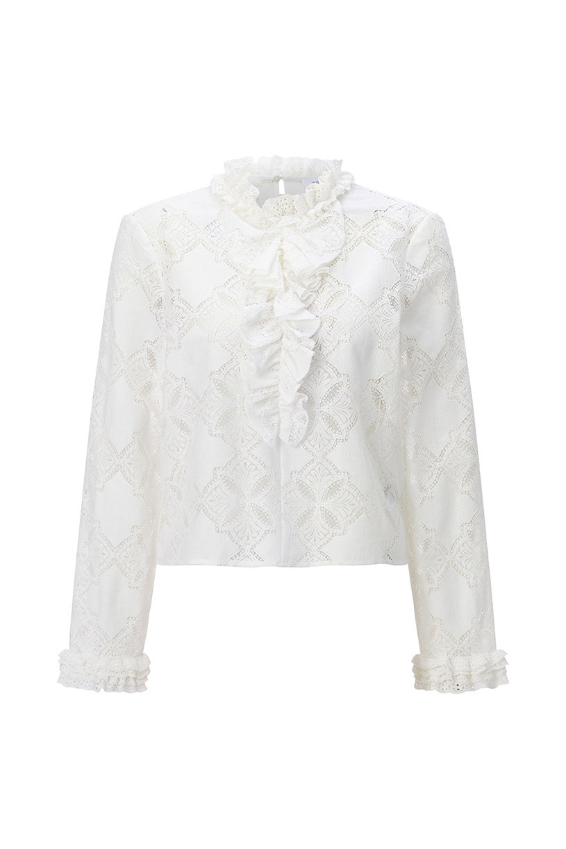 Romantic Blouse with Ruffle, pearl white #1
