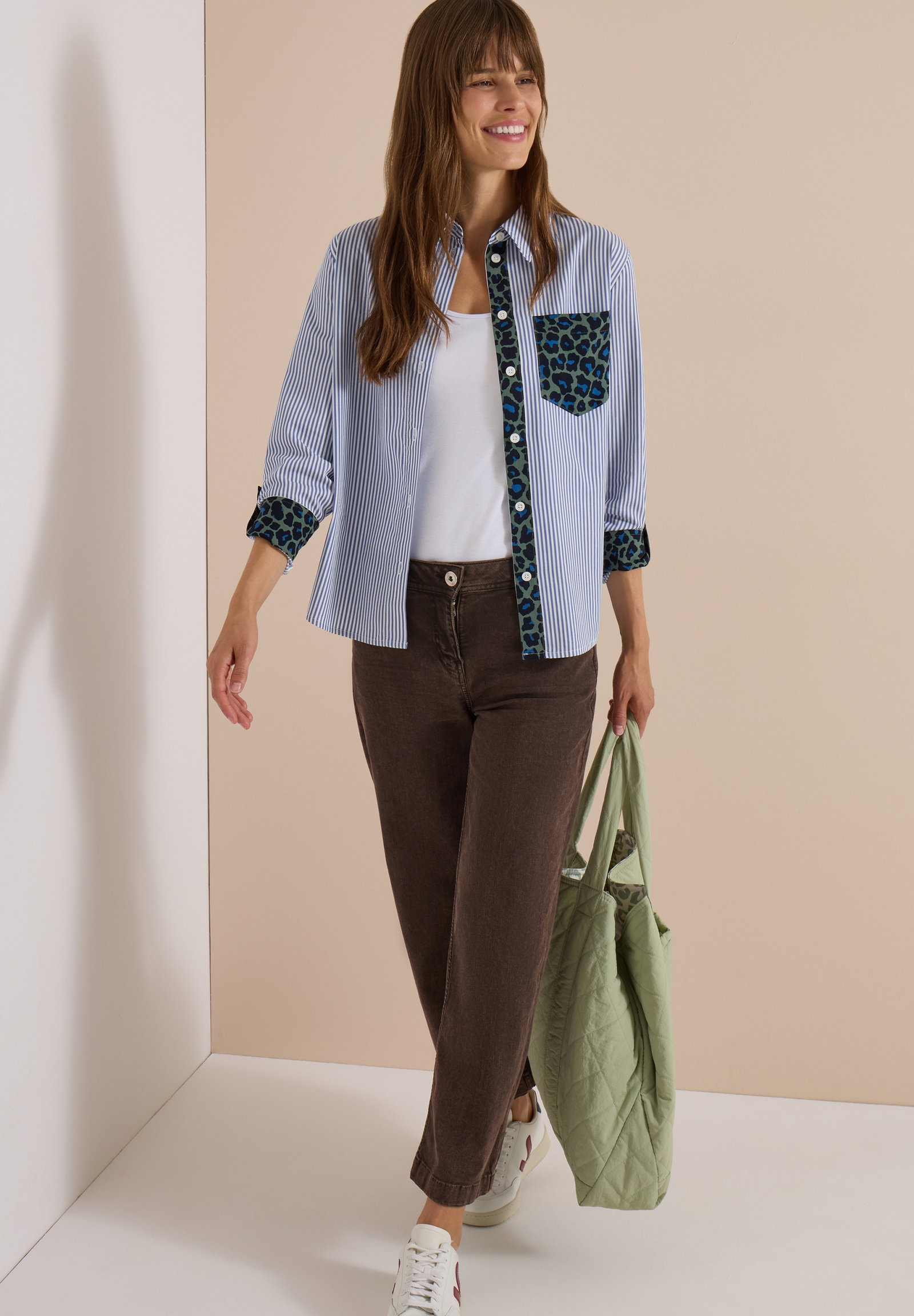 TOS Stripe Print Mix Blouse, blouse blue #5