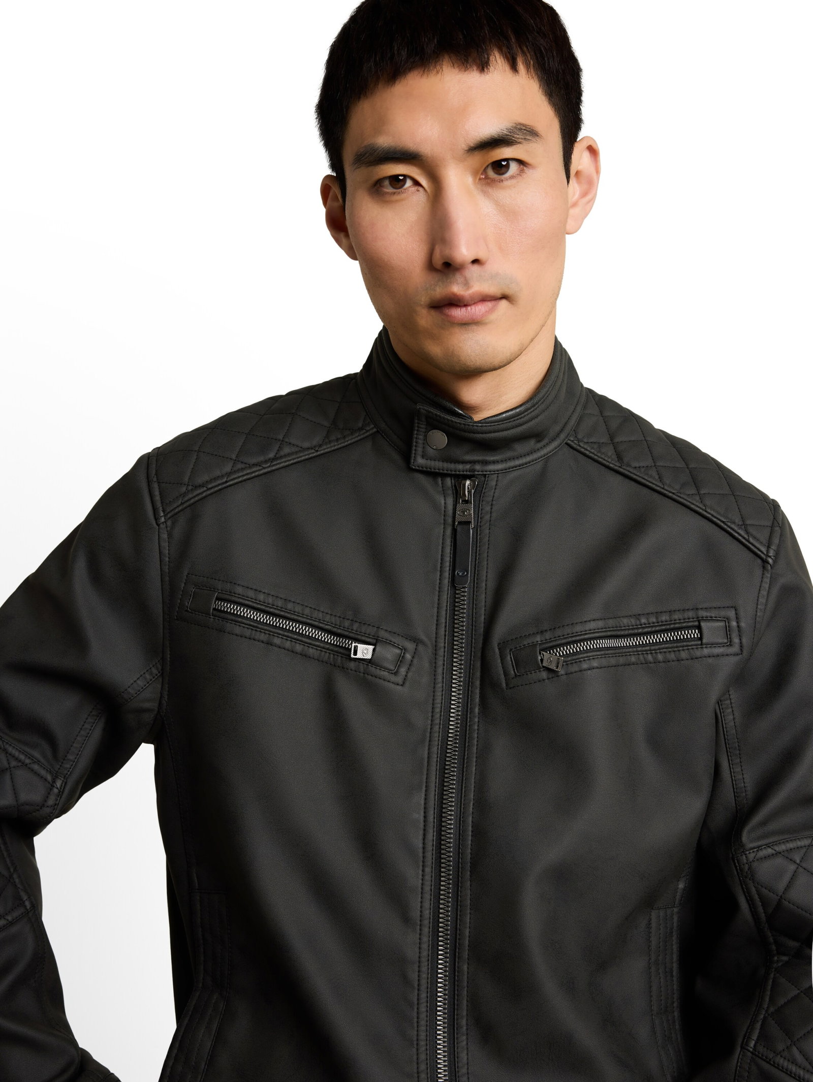 faux velour touch leather jack, Black #5