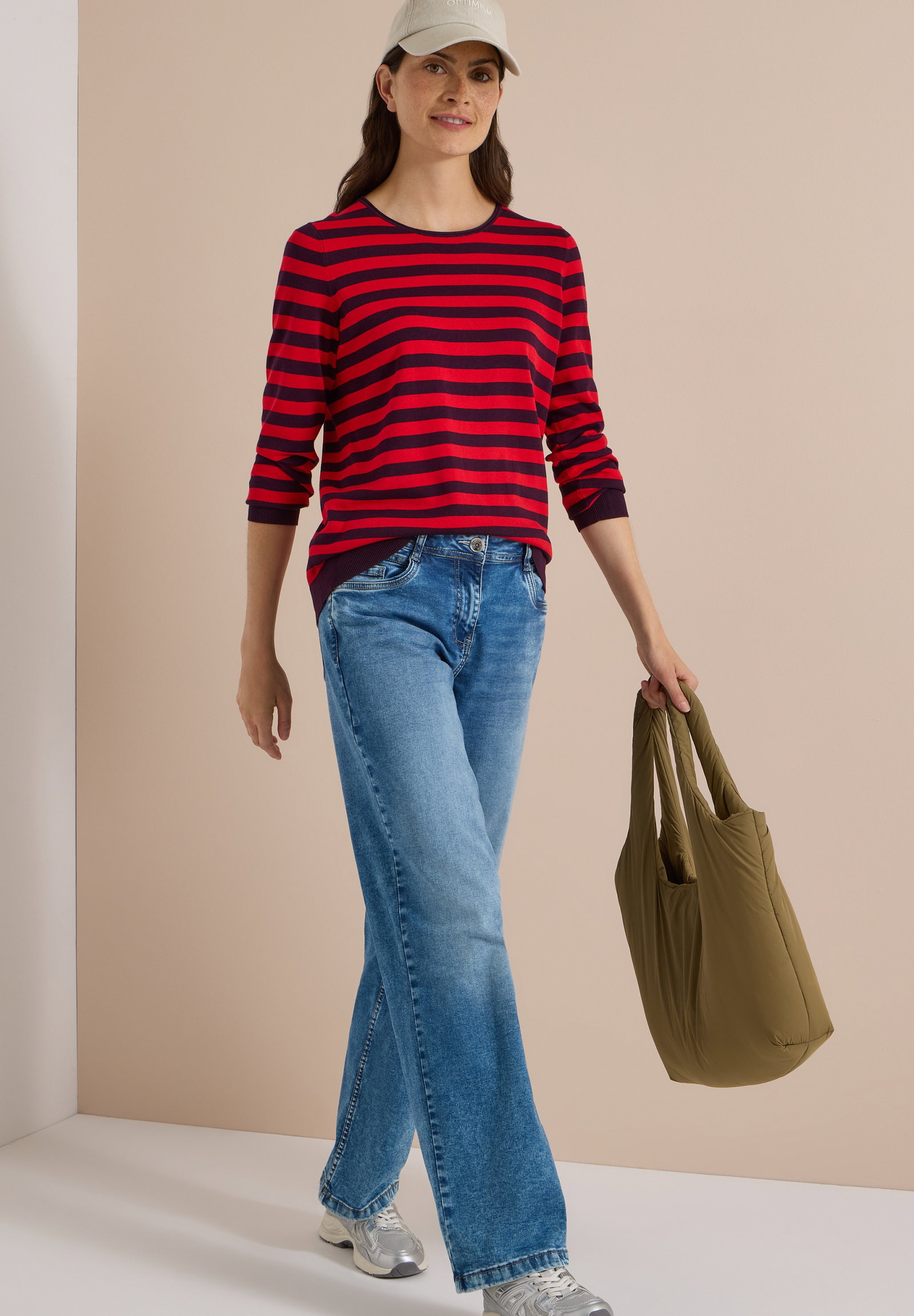 TOS_Striped Roundneck, eggplant red #5