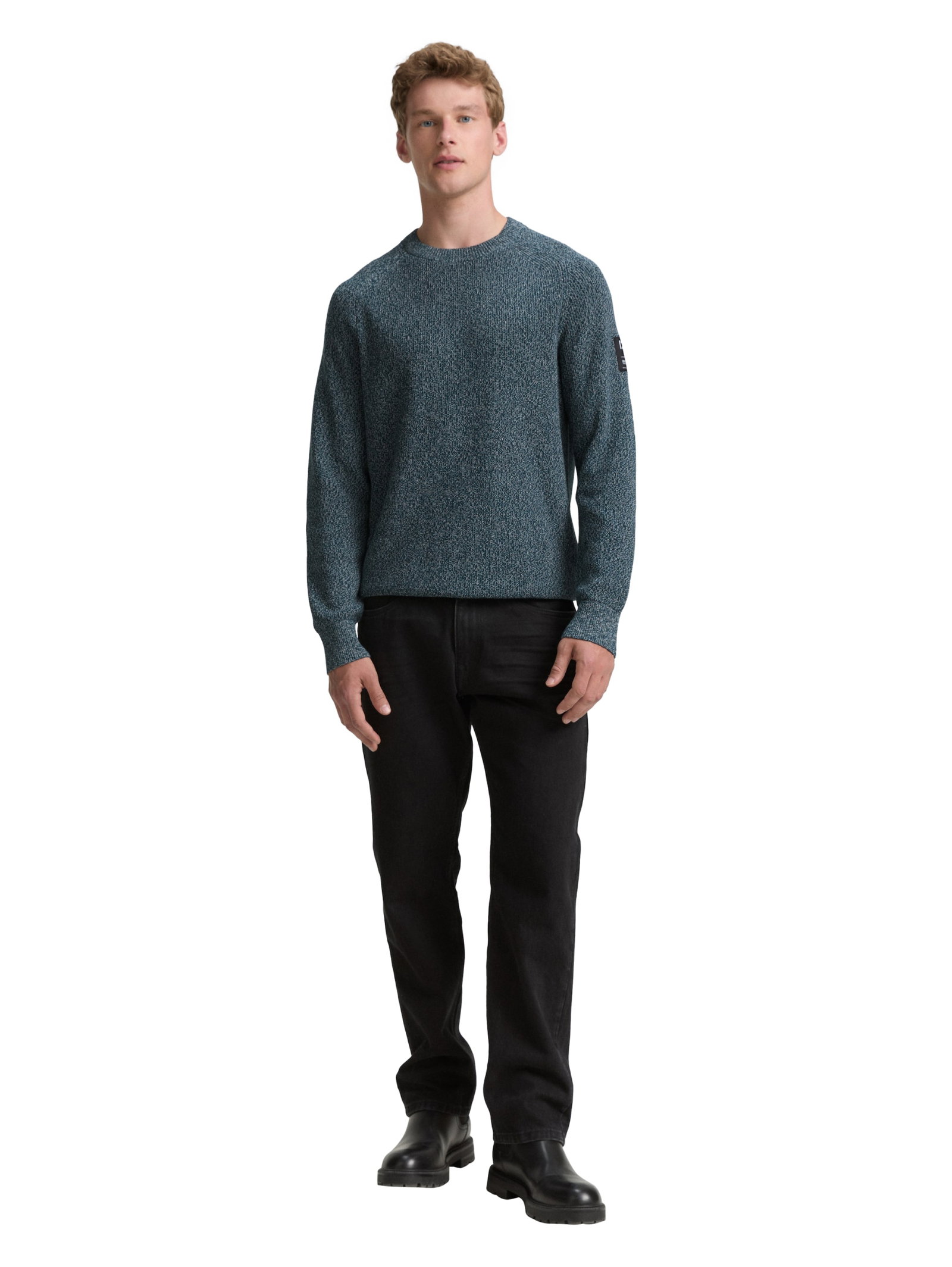 structured multi color crewnec, deep pond green mouline #3