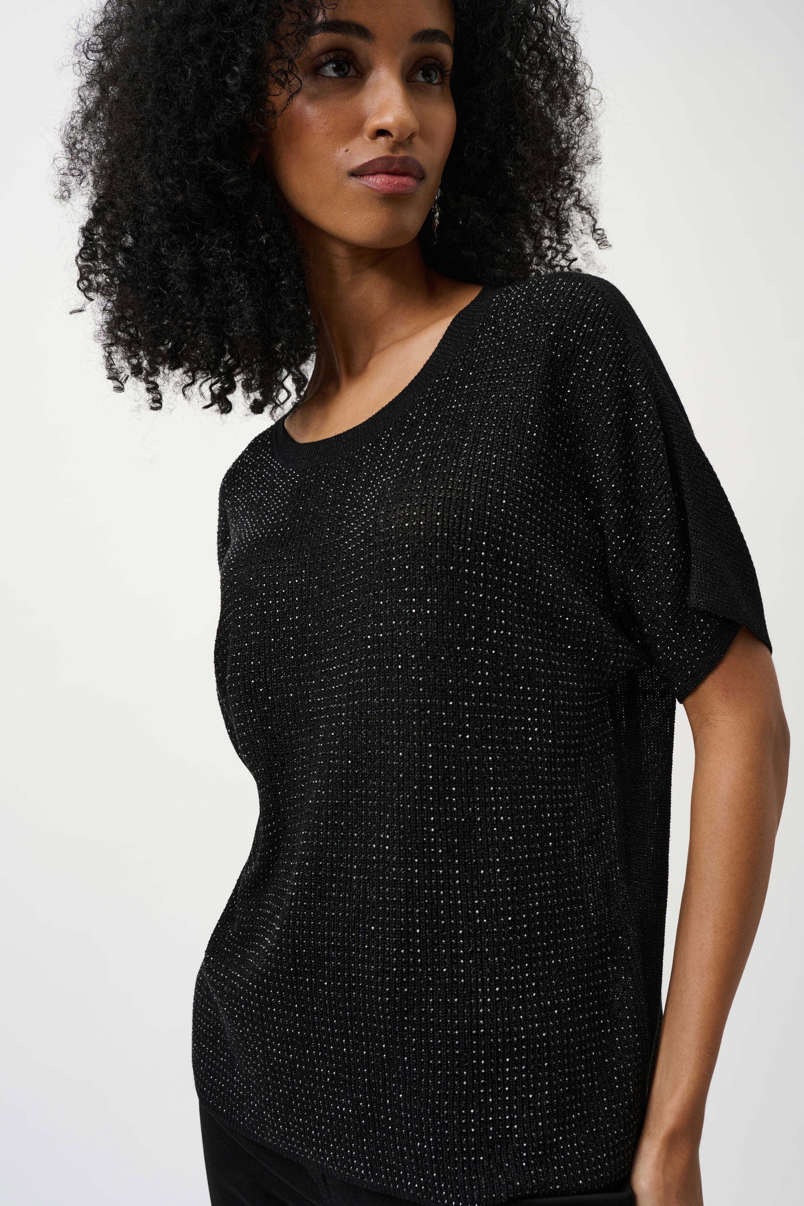 Joseph Ribkoff Pullover Schwarz kurzarm-Stricktop mit Strass-Details und Glanzgarn #4