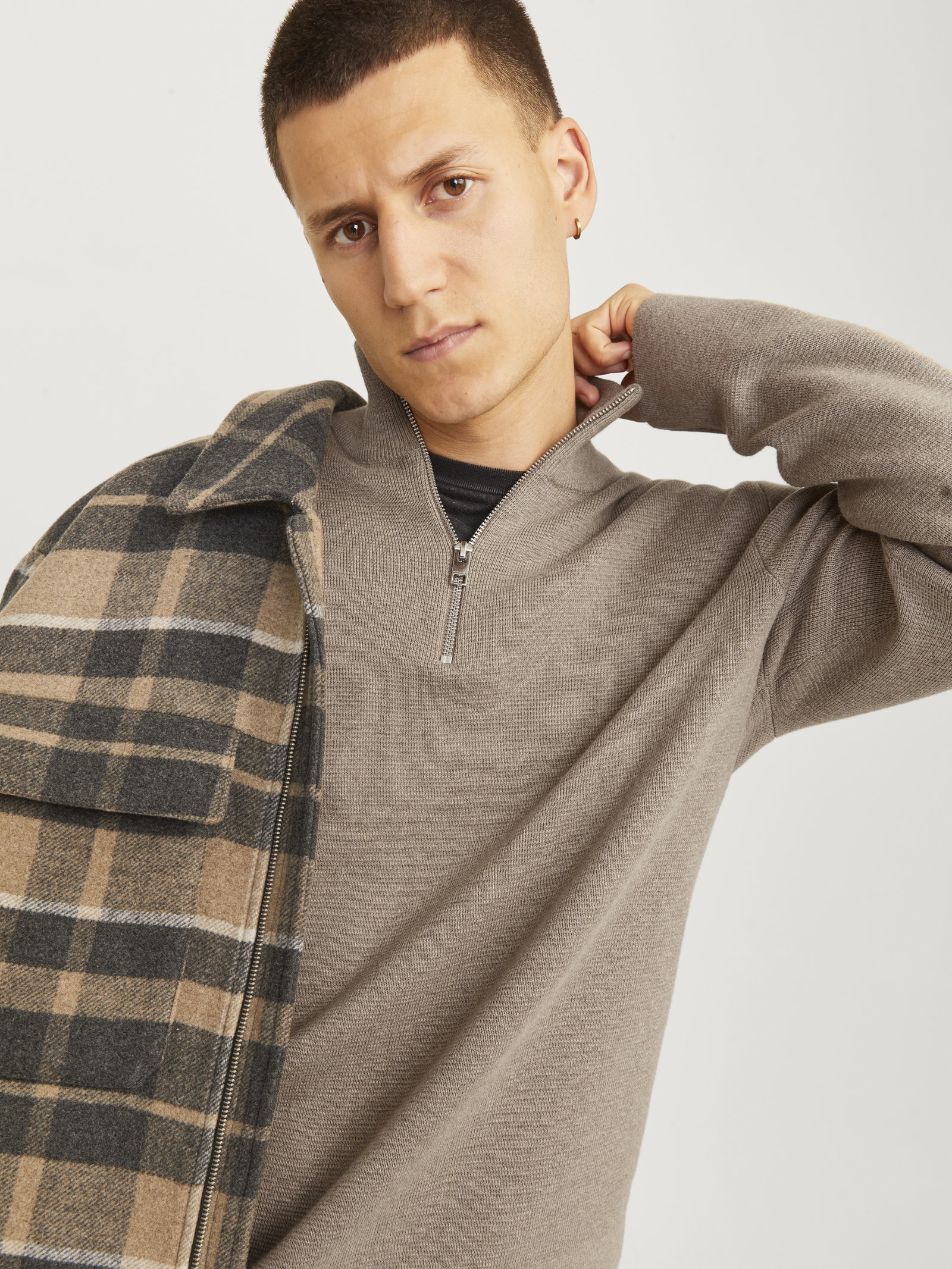JPRBLAMILANO STITCH KNIT HALF ZIP S, Greige/Melange #6