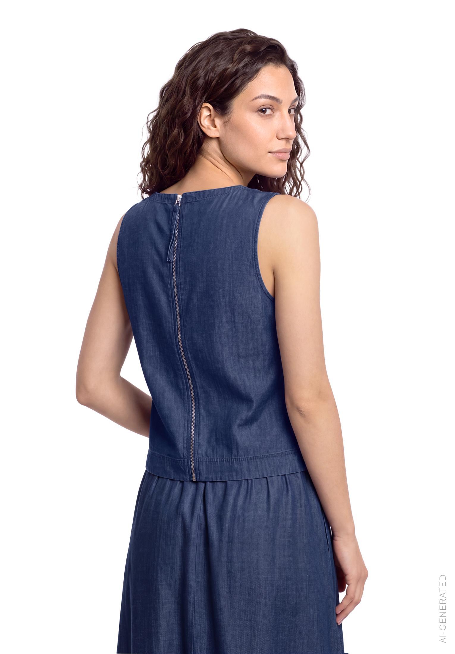 Bluse Kurz ohne Arm, Dark Blue Denim #4