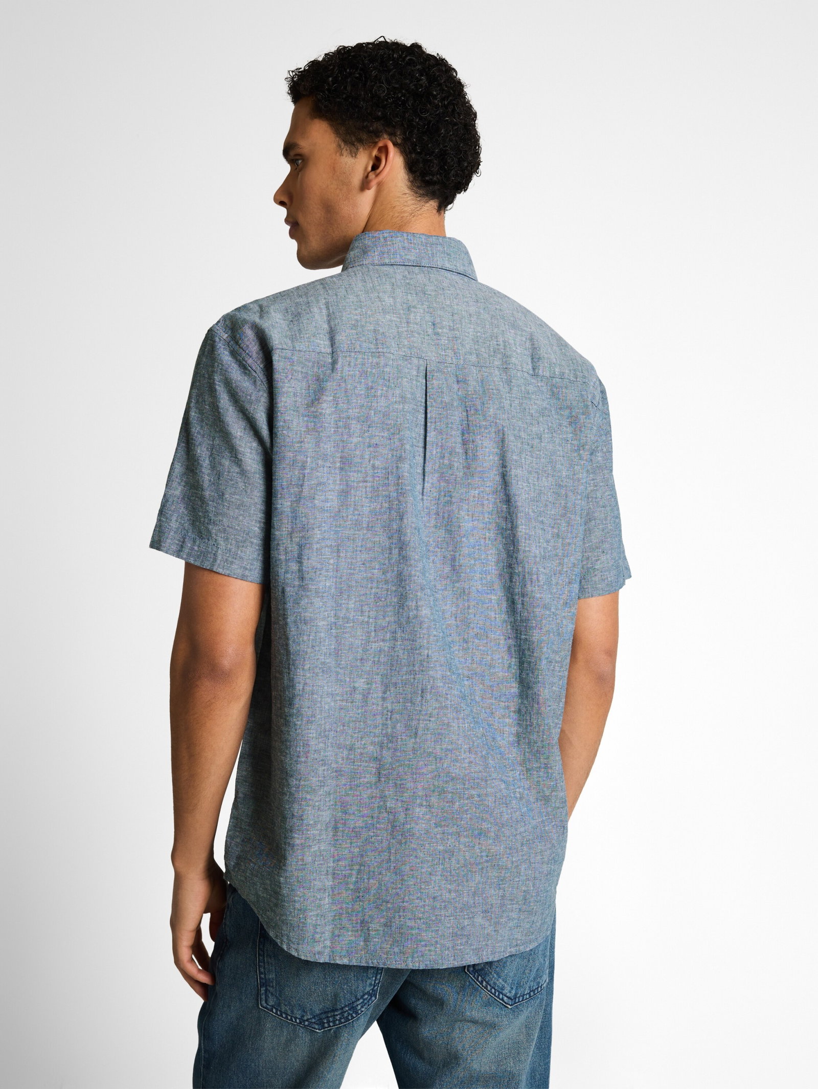 relaxed cotton linen shirt, nighttime blue chambray #4