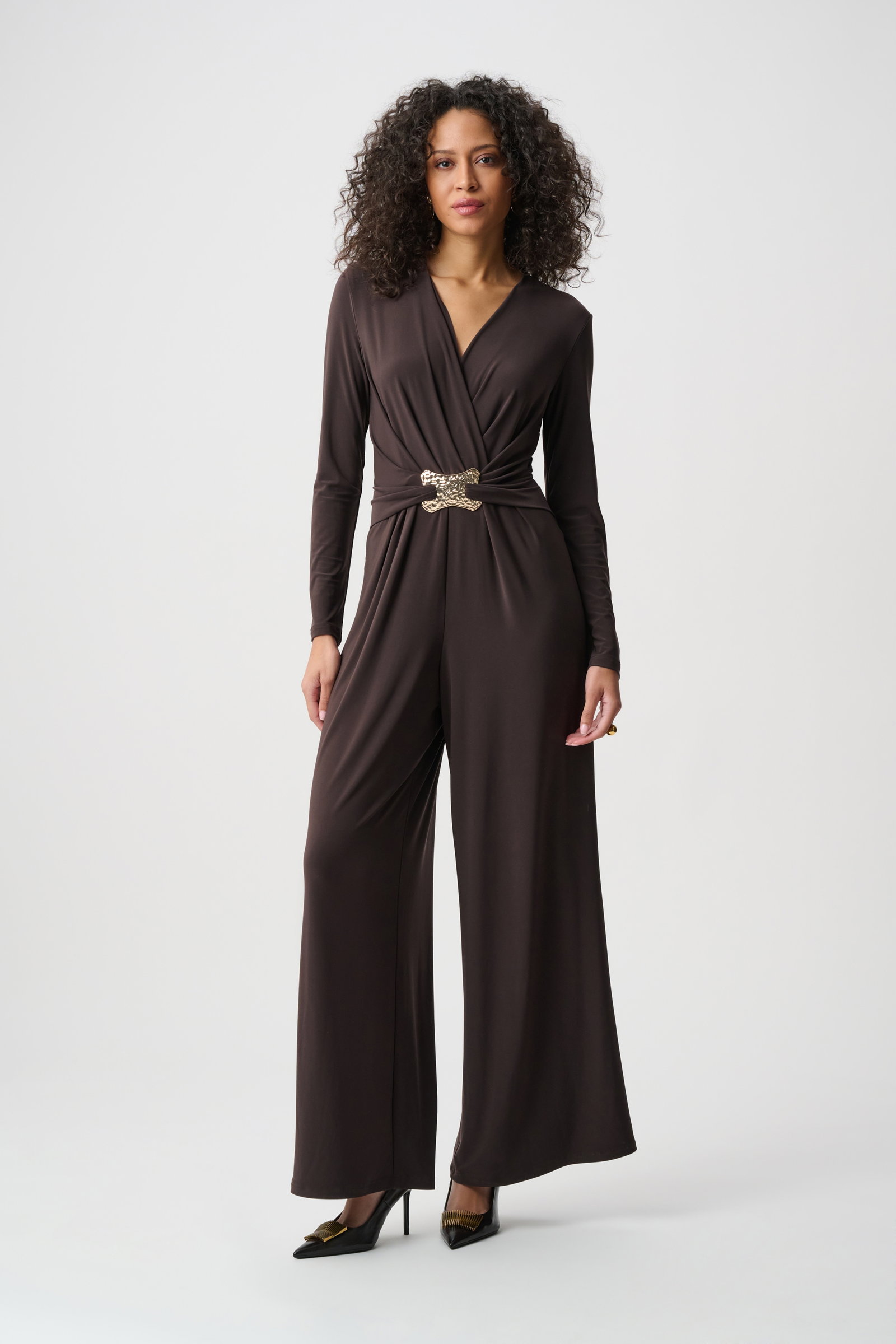 Joseph Ribkoff Overall Mokka Eleganter V-Neck-Jumpsuit mit Gürtel und weitem Bein #1