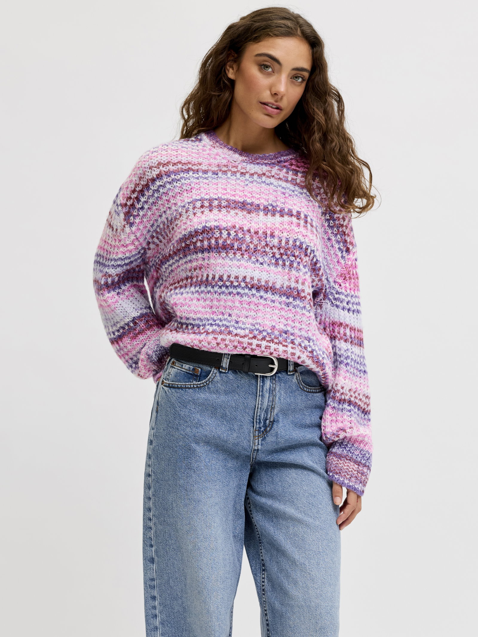 JXSIMONE SPACE DYE CREW NECK KNIT S, Purple Rose//multi space dye #5