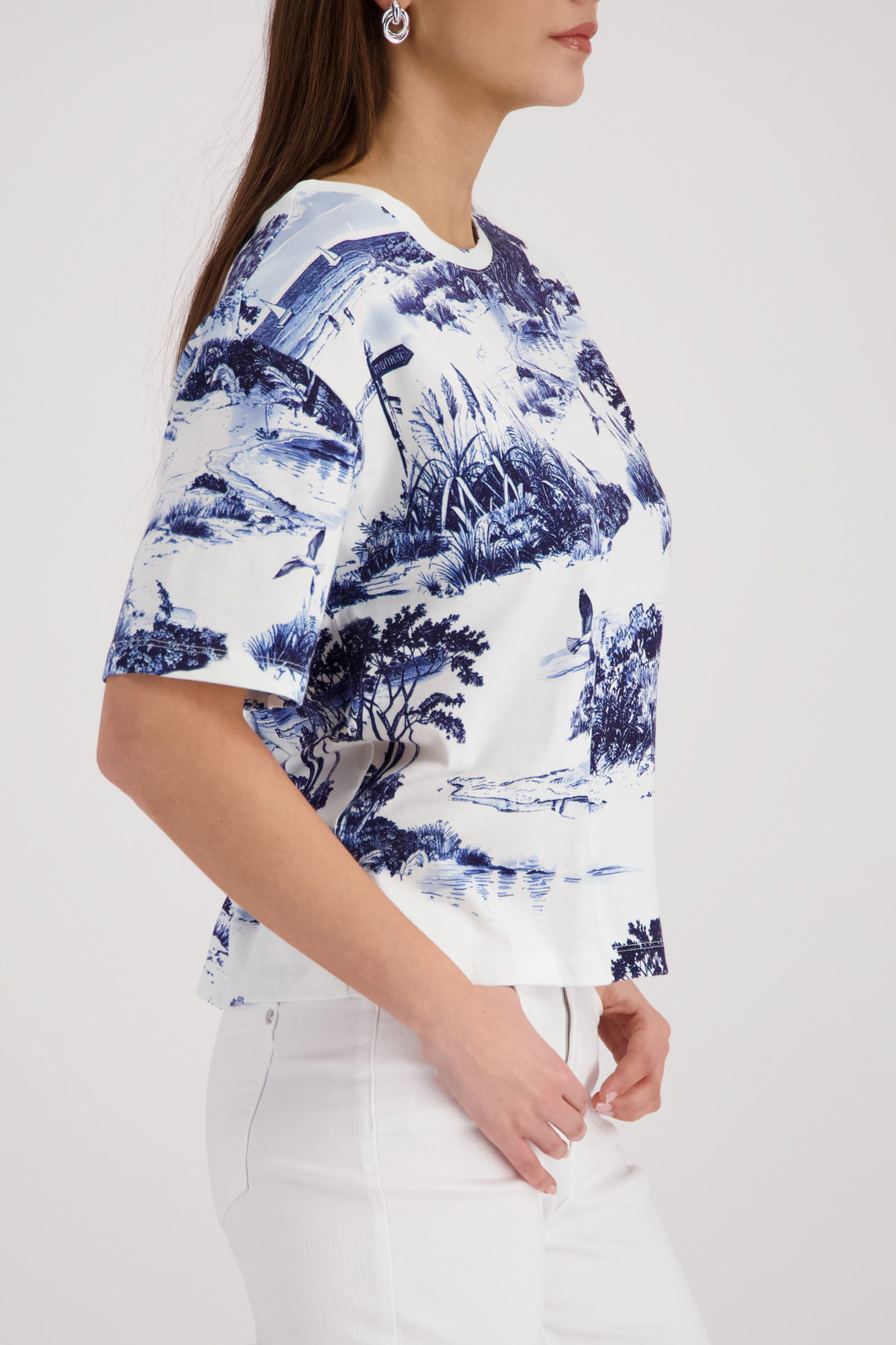 Monari |  T-Shirt, marine gemustert | 36 | marine gemustert