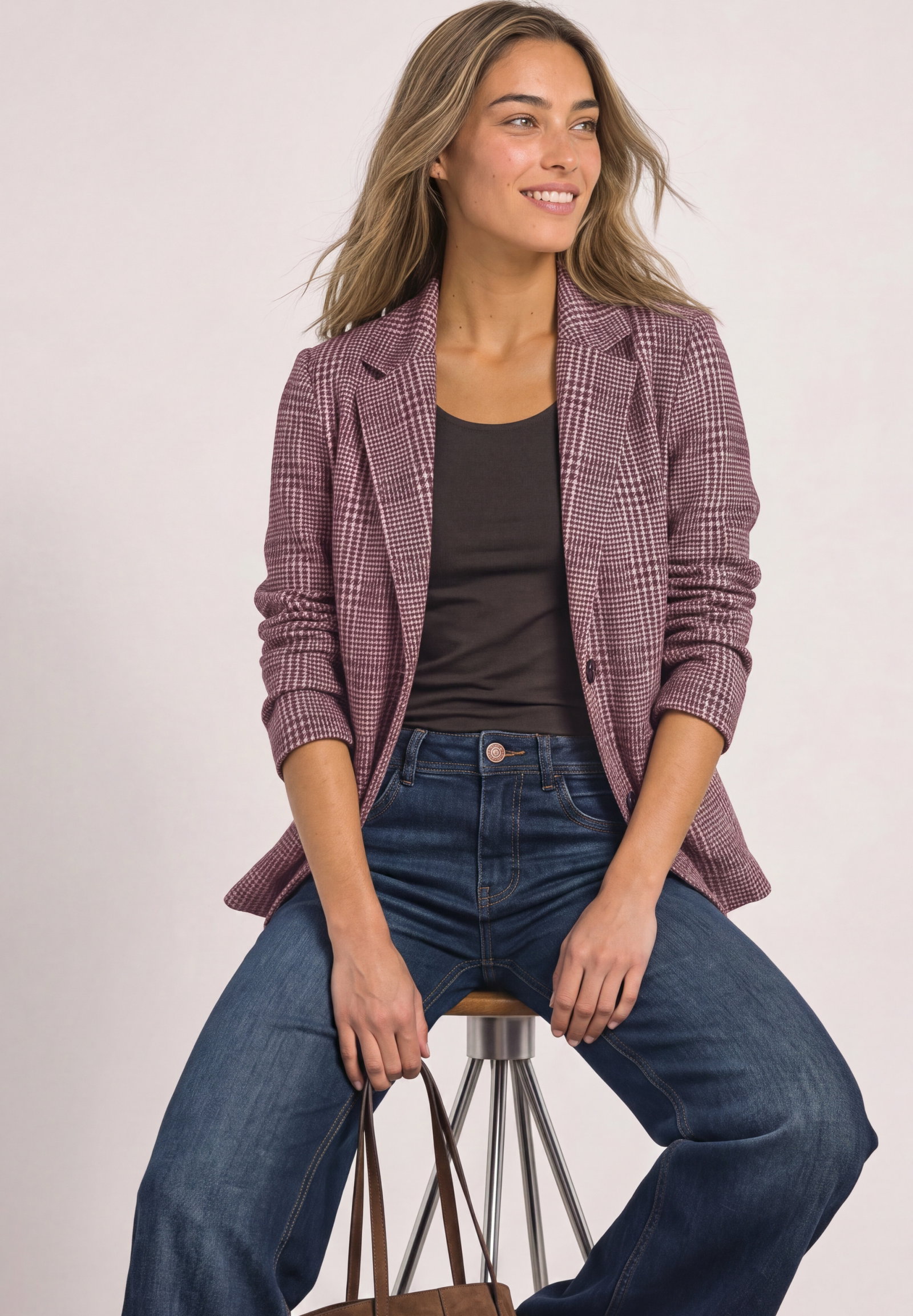 LTD QR Check Blazer, rustic rouge #4