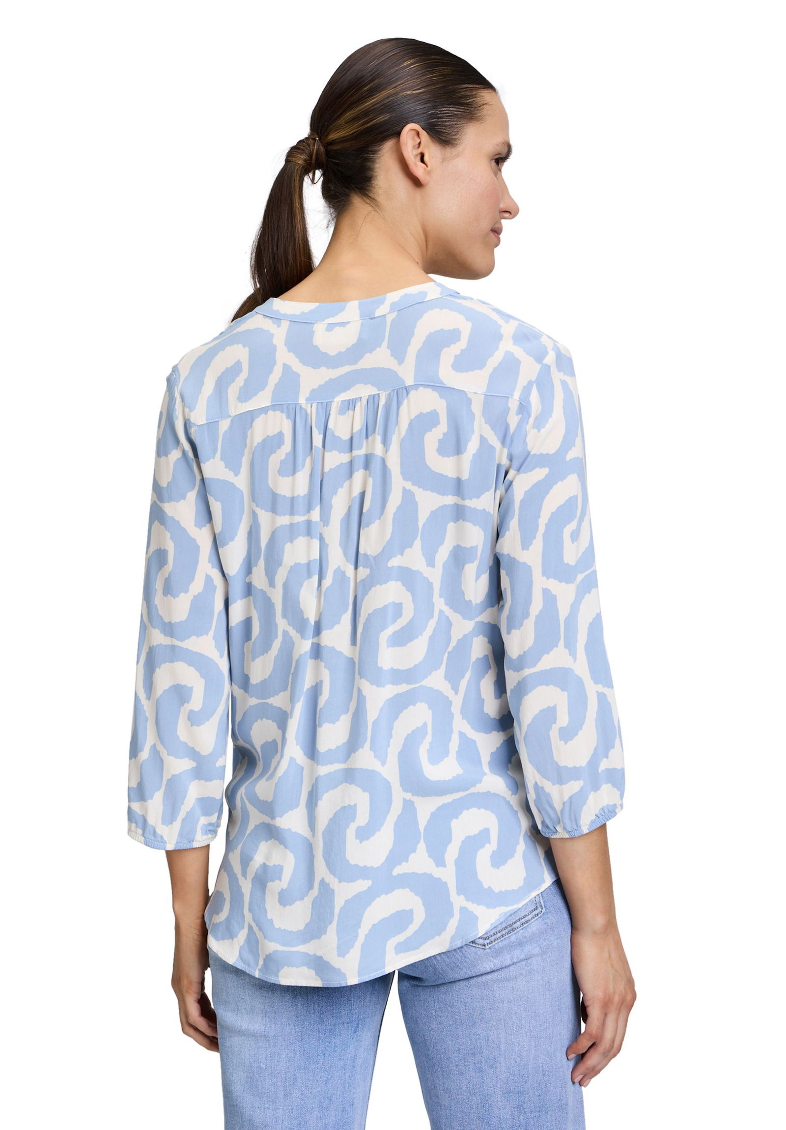  |  Bluse Kurz 3/4 Arm, Cream/Blue | 42 | weiß/blau