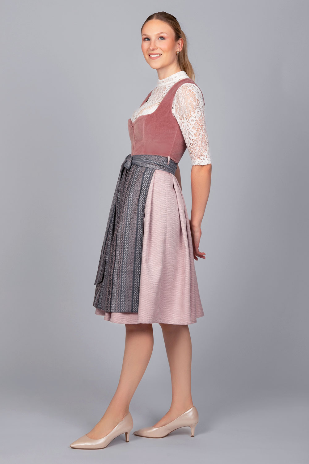 Edelnice Midi Dirndl Marie Samt Altrosa #4